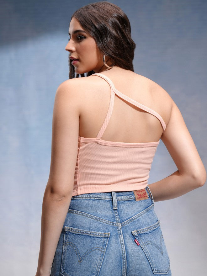 Tokyo Talkies Women Peach Solid Fitted Top - Peach - Image 3