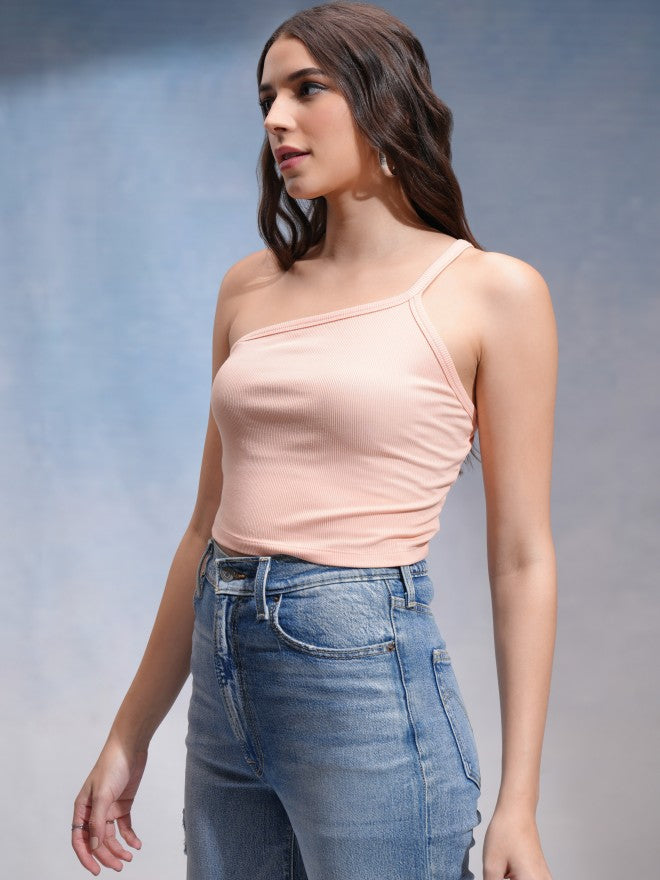 Tokyo Talkies Women Peach Solid Fitted Top - Peach - Image 4