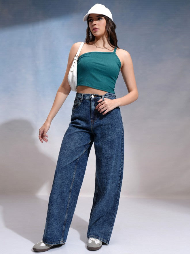 Tokyo Talkies Women Teal Solid Fitted Top - Teal - Image 2