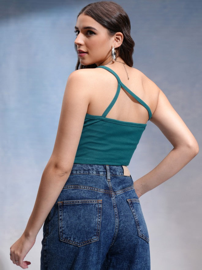 Tokyo Talkies Women Teal Solid Fitted Top - Teal - Image 3
