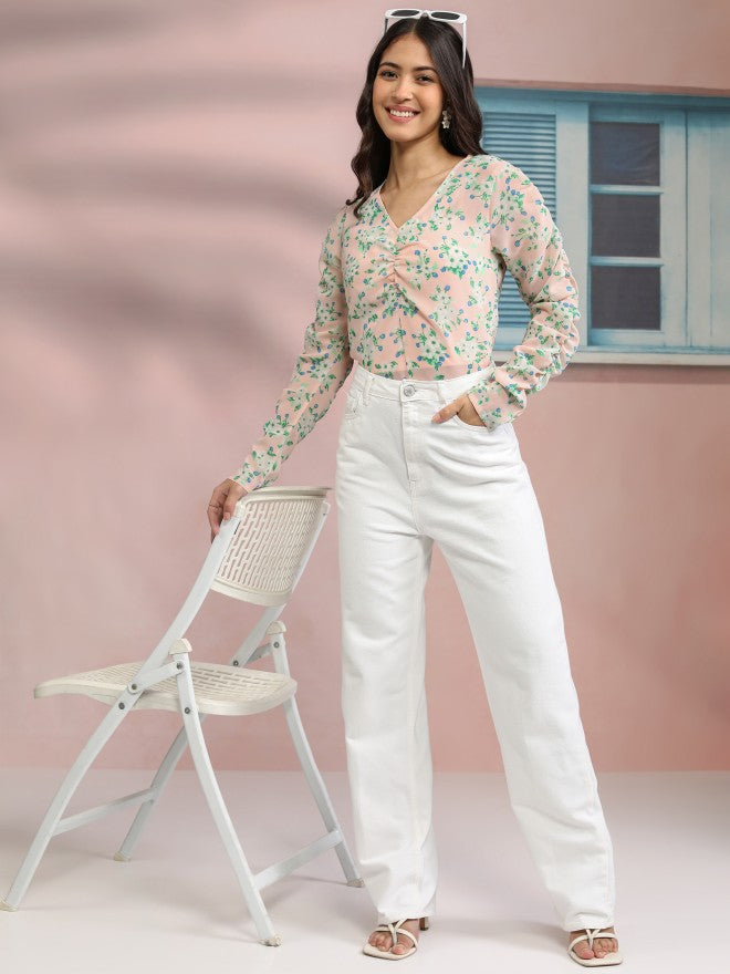 Tokyo Talkies Women Pink Printed Peplum Top - Pink - Image 2