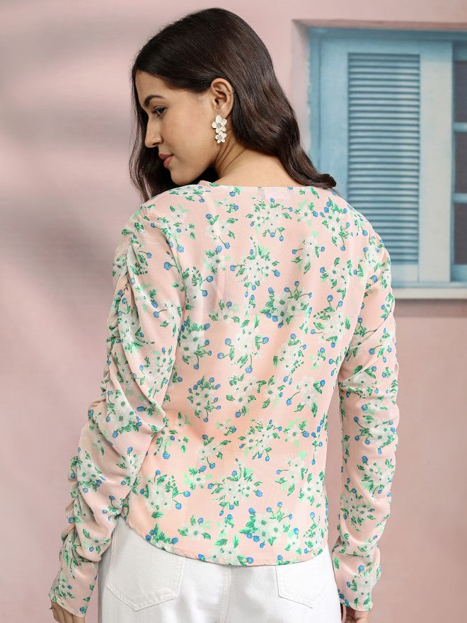 Tokyo Talkies Women Pink Printed Peplum Top - Pink - Image 3