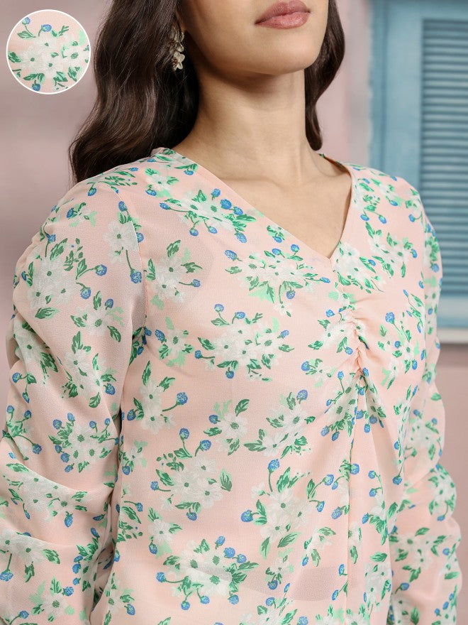 Tokyo Talkies Women Pink Printed Peplum Top - Pink - Image 5