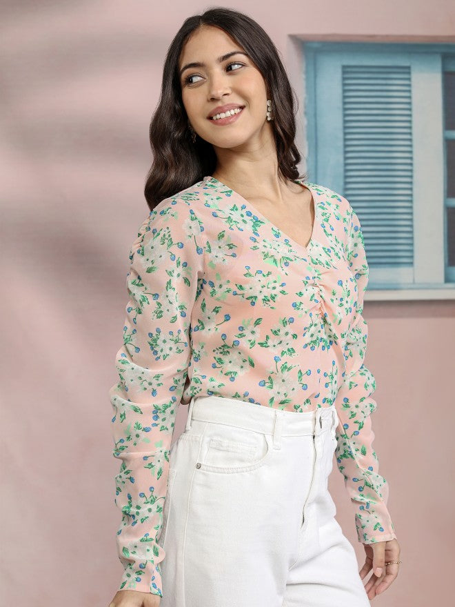 Tokyo Talkies Women Pink Printed Peplum Top - Pink - Image 6