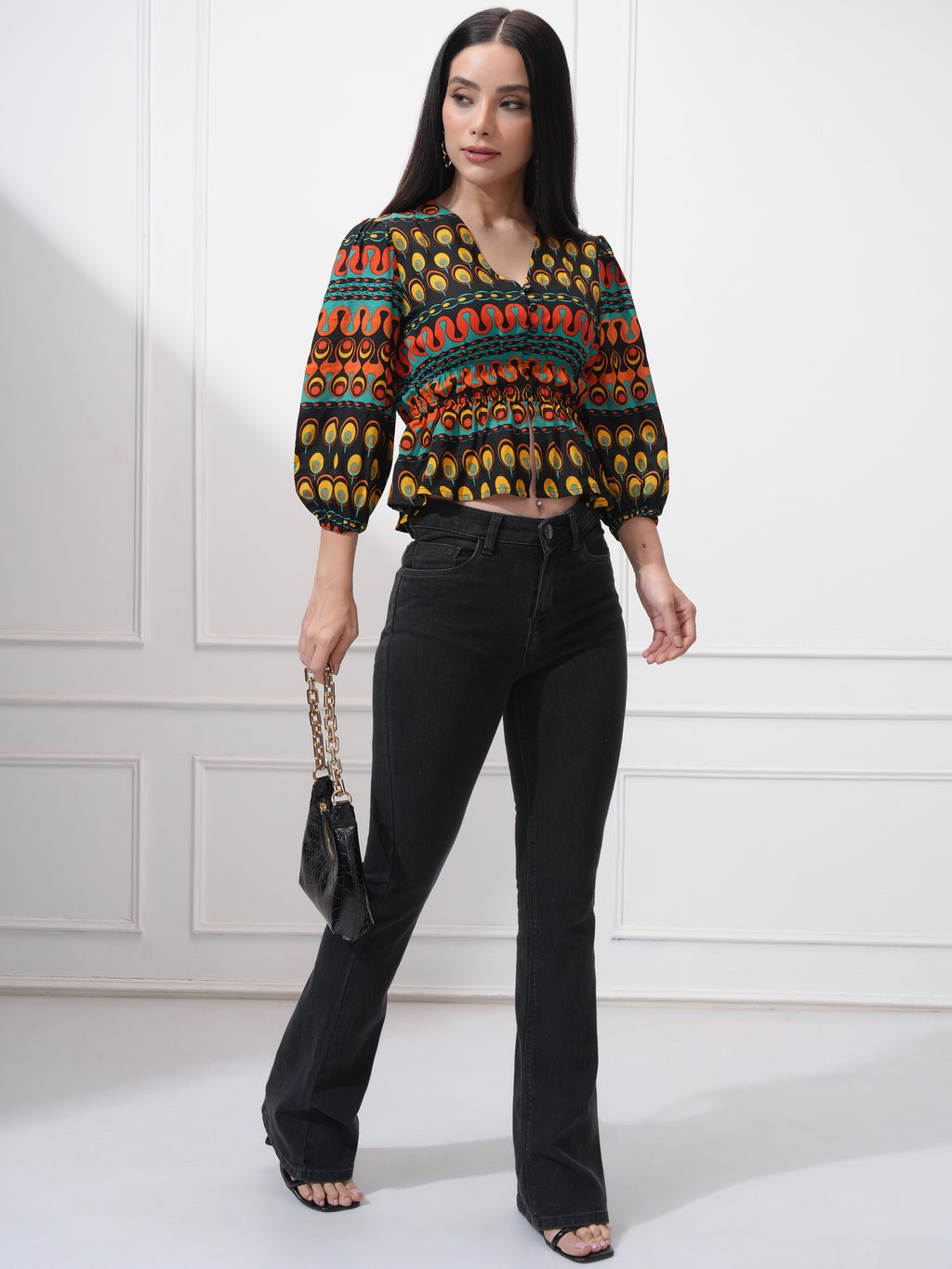 Tokyo Talkies Women Black Printed Regular Top - Black - Image 2