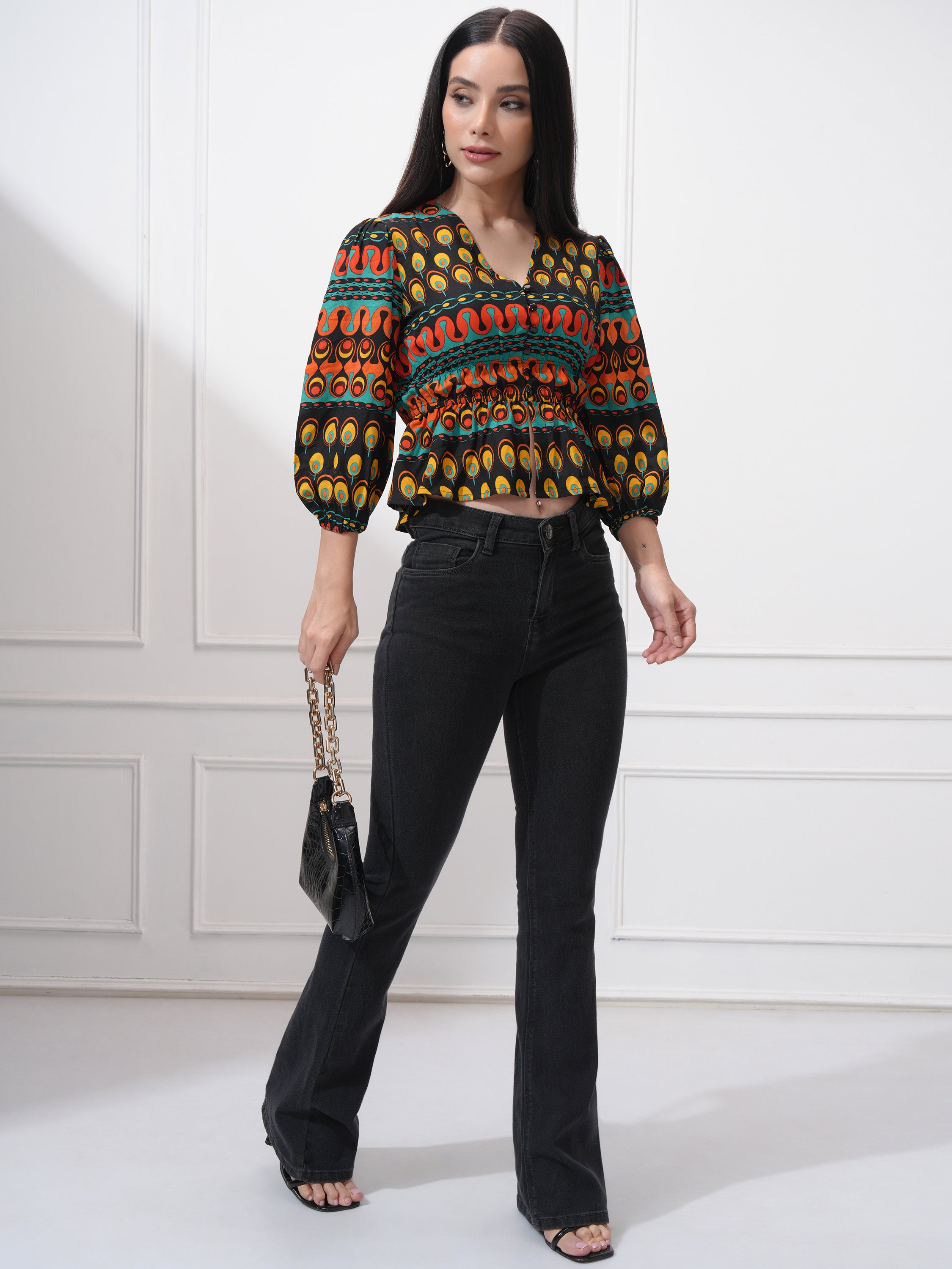 Tokyo Talkies Women Black Printed Regular Top - Black - Image 2