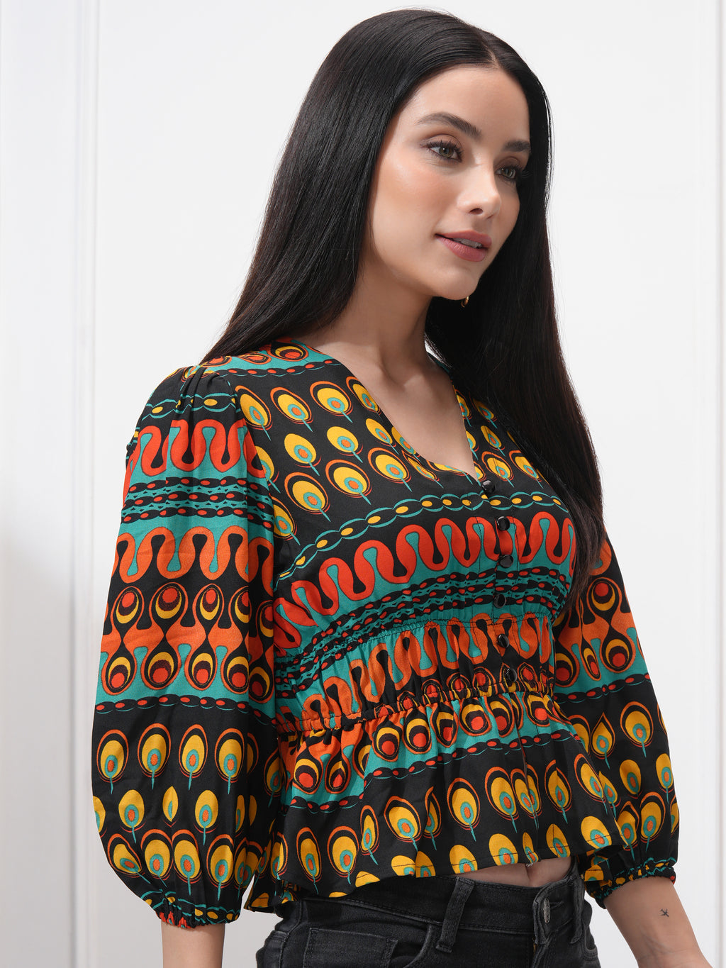 Tokyo Talkies Women Black Printed Regular Top - Black - Image 6