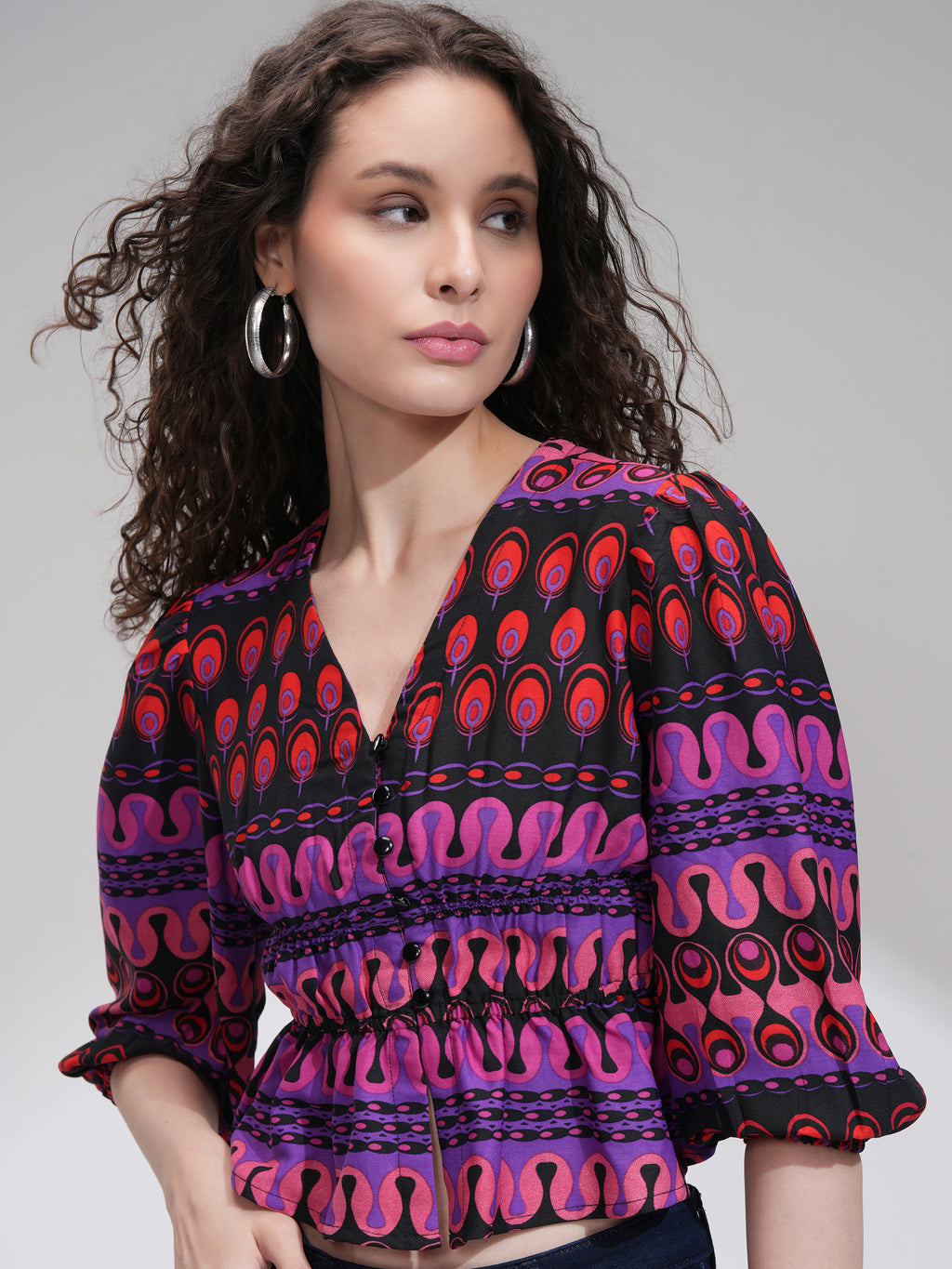 Tokyo Talkies Women Purple Printed Fitted Top - Purple - Image 1
