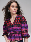 Tokyo Talkies Women Purple Printed Fitted Top - Purple - Image 1