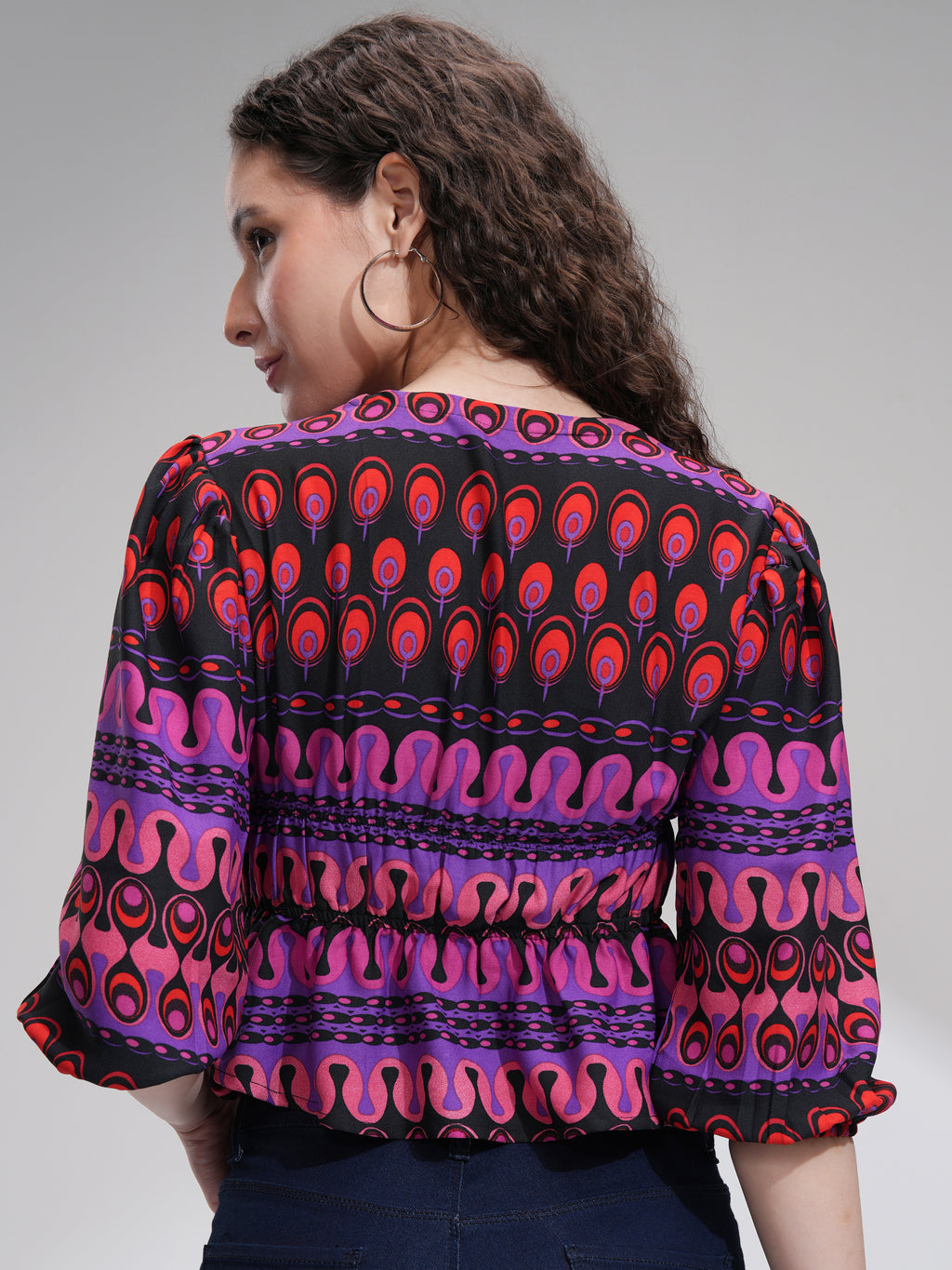 Tokyo Talkies Women Purple Printed Fitted Top - Purple - Image 3