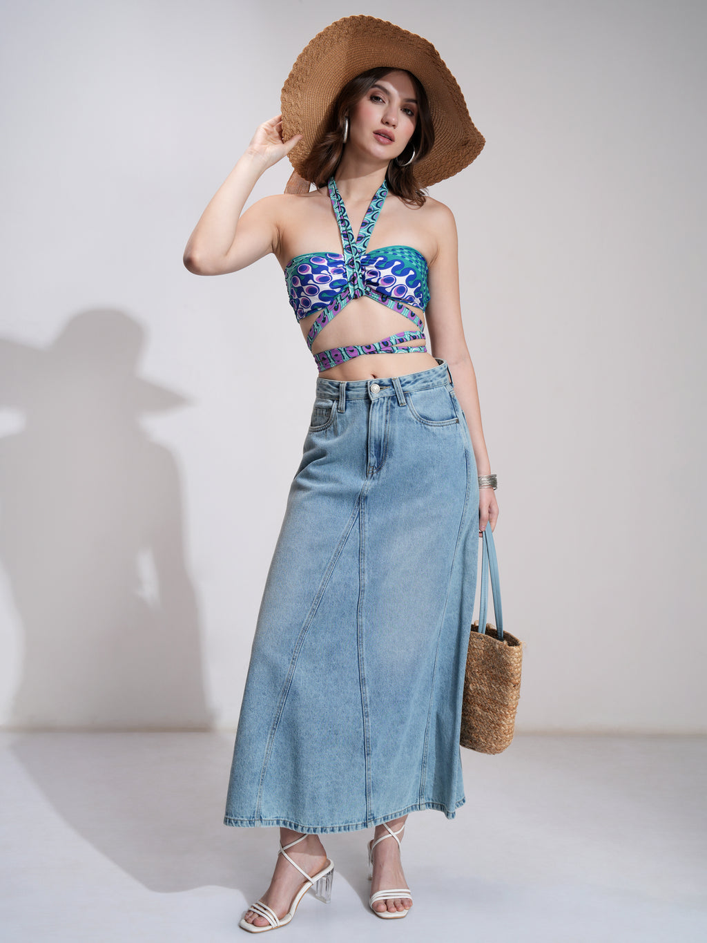 Tokyo Talkies Women Blue Printed Bralette Top - Blue - Image 2