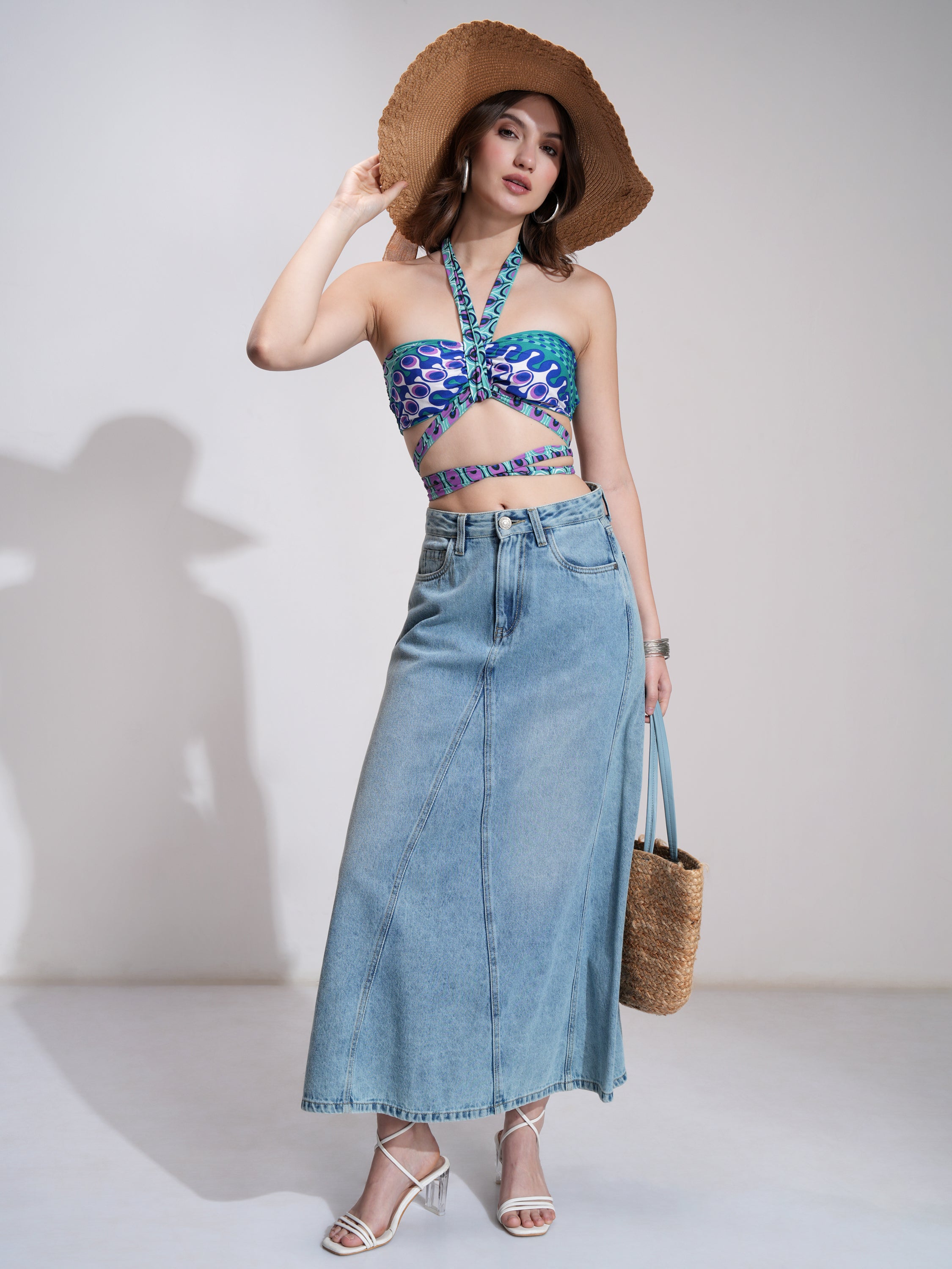 Tokyo Talkies Women Blue Printed Bralette Top - Blue - Image 2