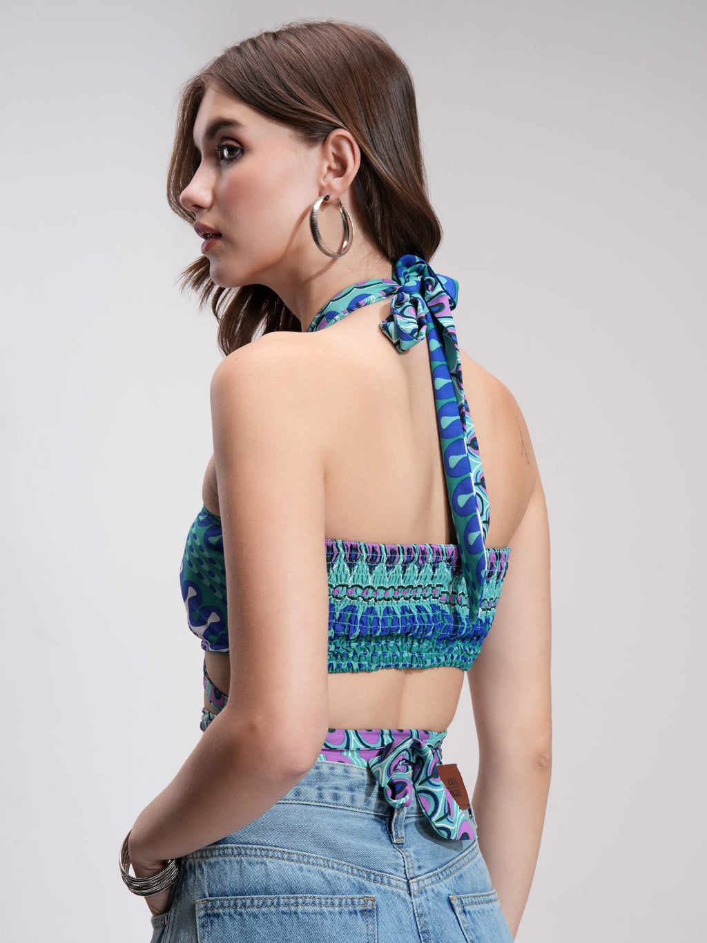 Tokyo Talkies Women Blue Printed Bralette Top - Blue - Image 3