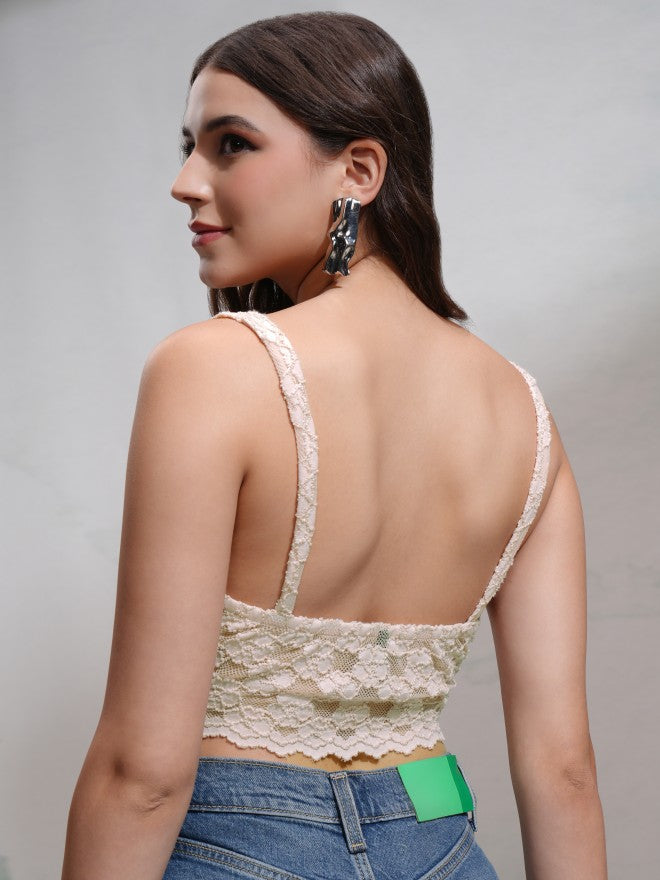 Tokyo Talkies Women Peach Self Design Fitted Top - Peach - Image 3