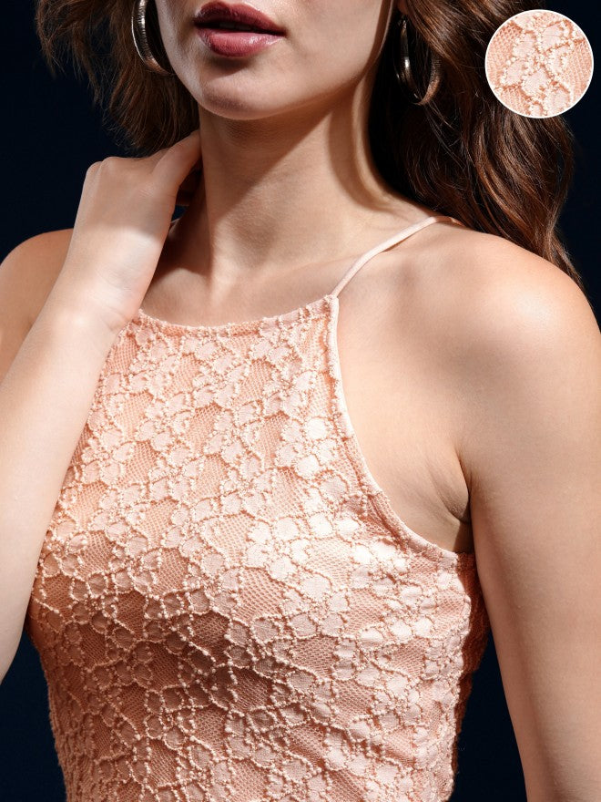 Tokyo Talkies Women Peach Embroidered Fitted Top - Peach - Image 5