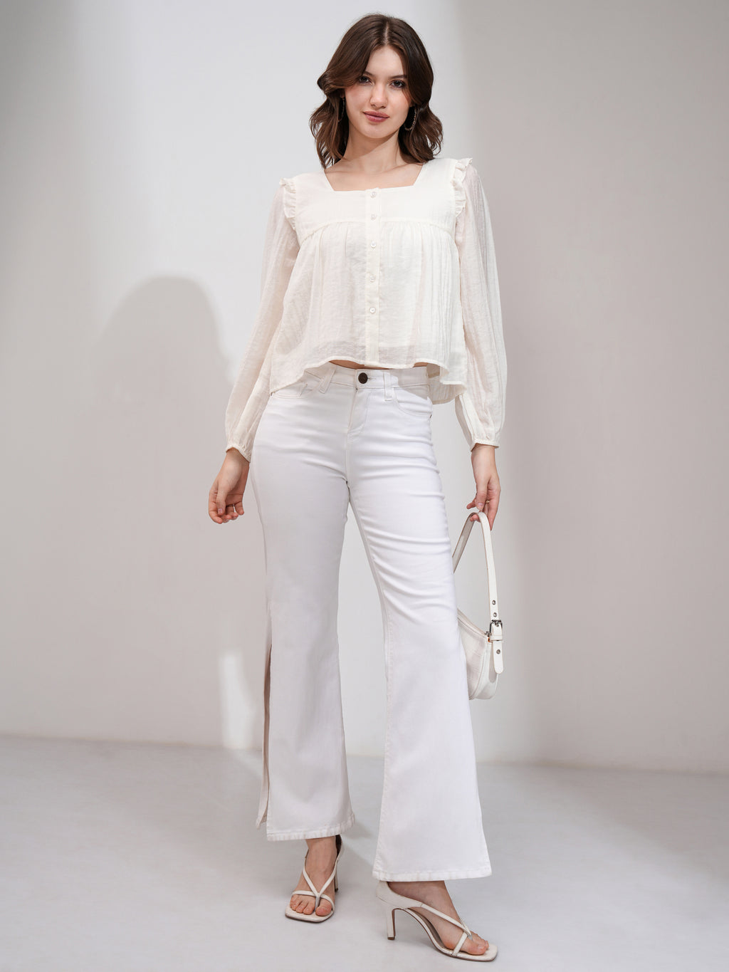 Tokyo Talkies Women Off White Solid Blouson Top - Off White - Image 2