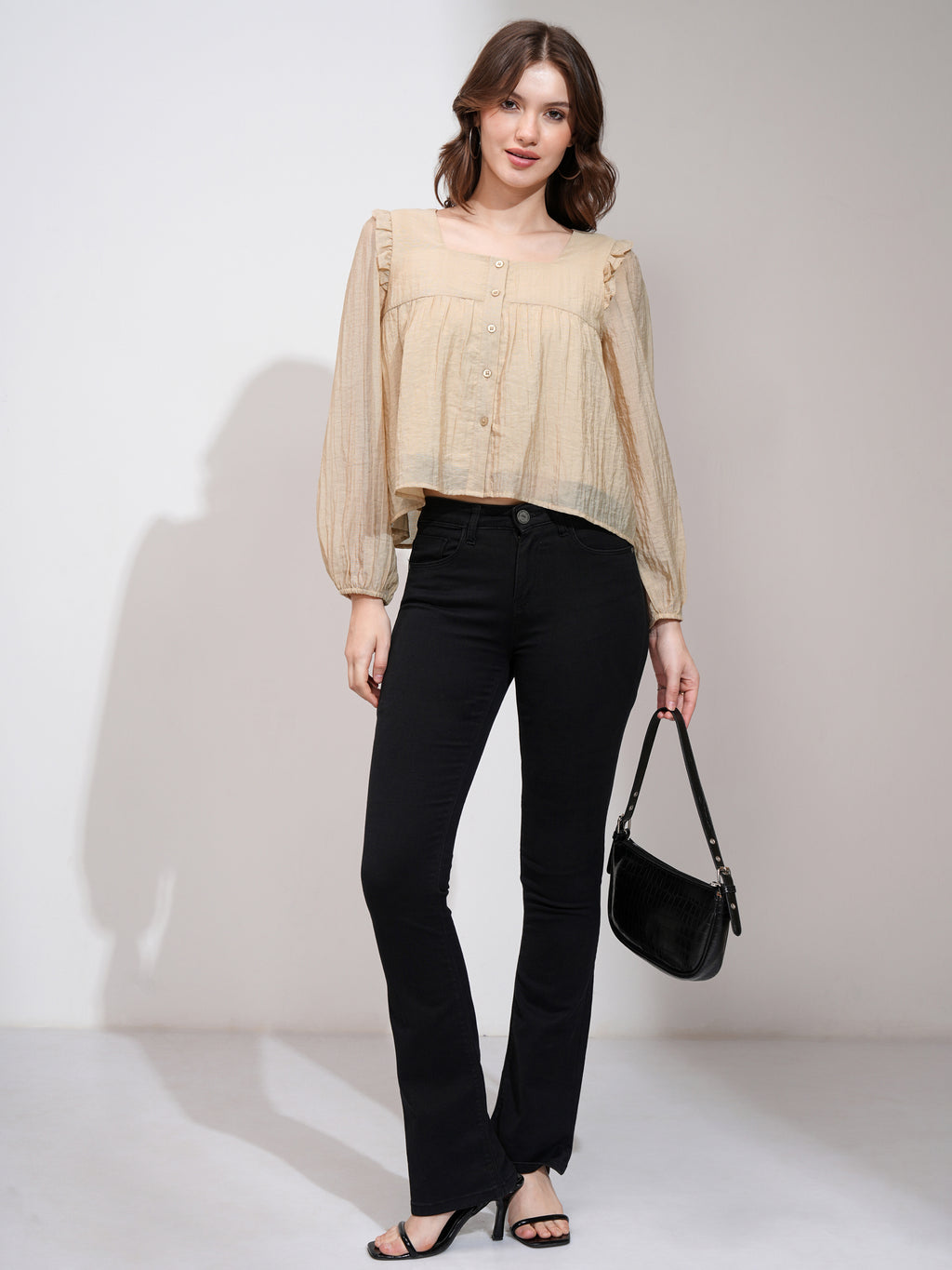 Tokyo Talkies Women Khaki Solid Blouson Top - Khaki - Image 2