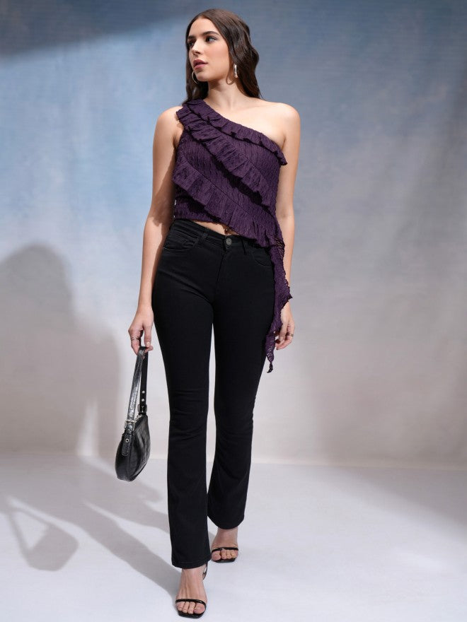 Tokyo Talkies Women Purple Solid Regular Top - Purple - Image 2