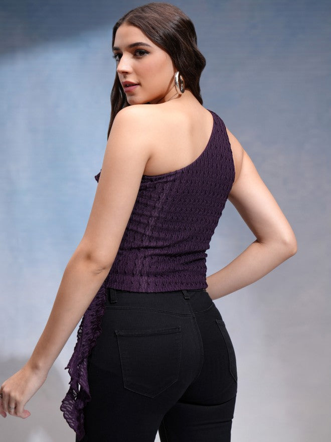 Tokyo Talkies Women Purple Solid Regular Top - Purple - Image 3