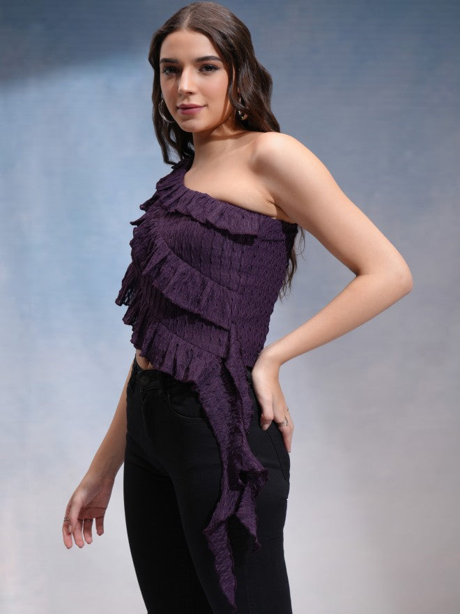 Tokyo Talkies Women Purple Solid Regular Top - Purple - Image 4