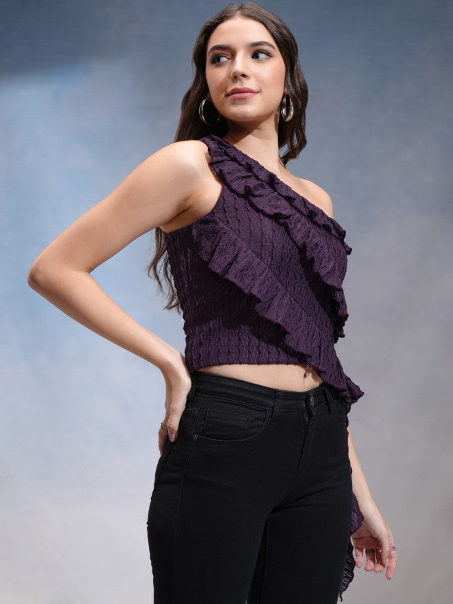 Tokyo Talkies Women Purple Solid Regular Top - Purple - Image 6