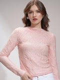 Tokyo Talkies Women Pink Self Design Fitted Top - Pink - Image 1