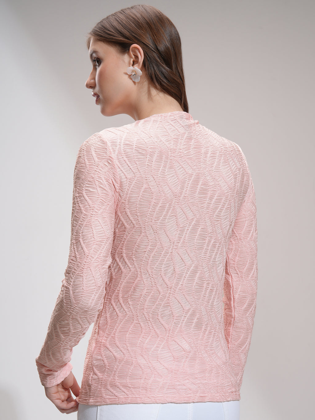 Tokyo Talkies Women Pink Self Design Fitted Top - Pink - Image 3