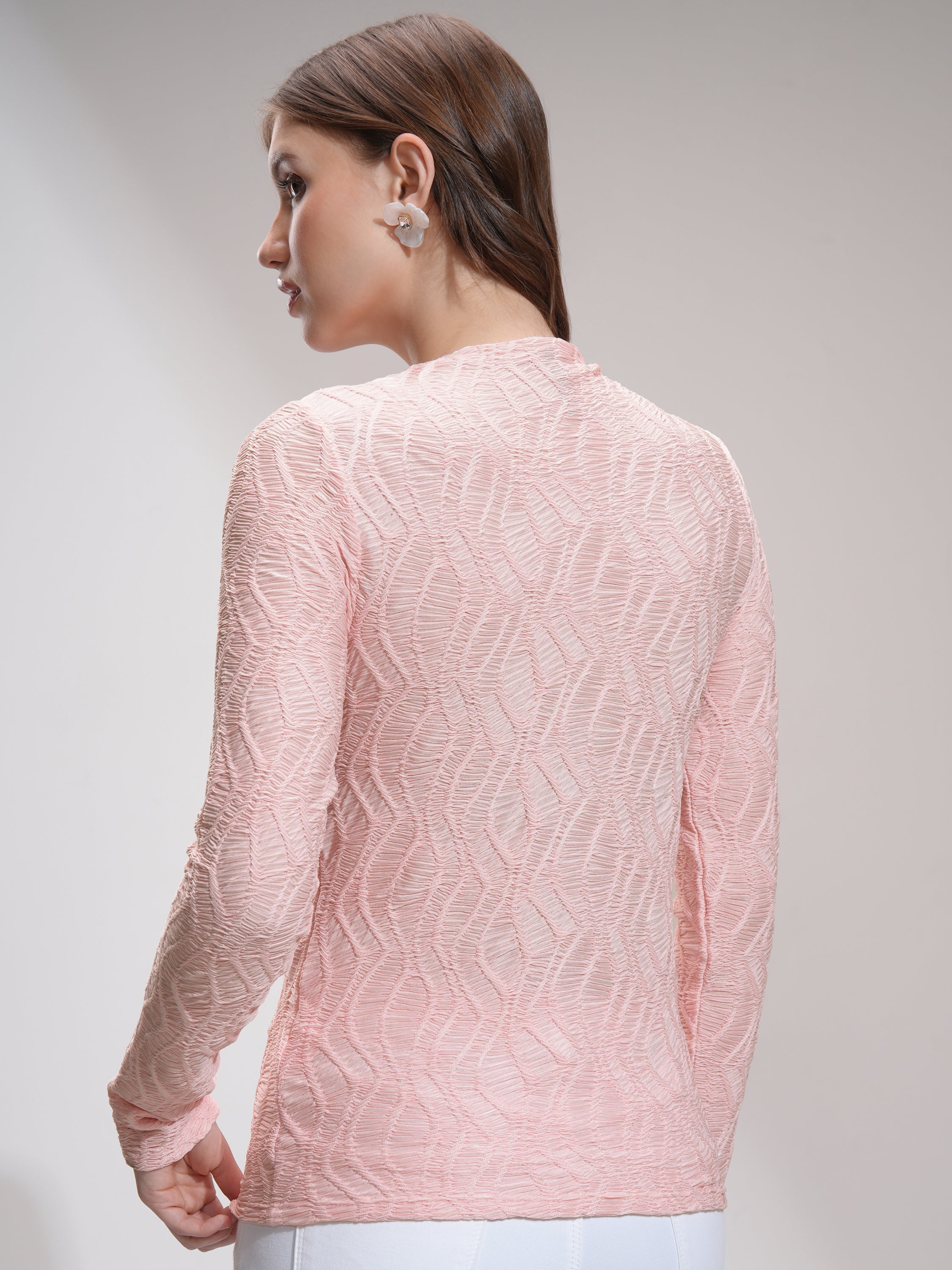 Tokyo Talkies Women Pink Self Design Fitted Top - Pink - Image 3