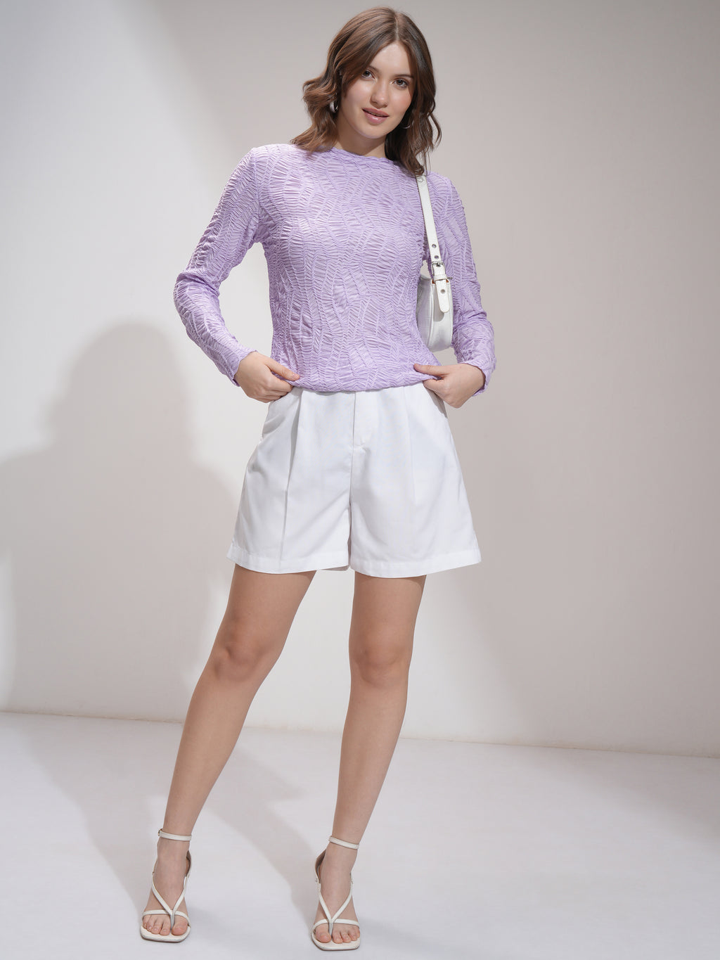 Tokyo Talkies Women Purple Self Design Fitted Top - Purple - Image 2