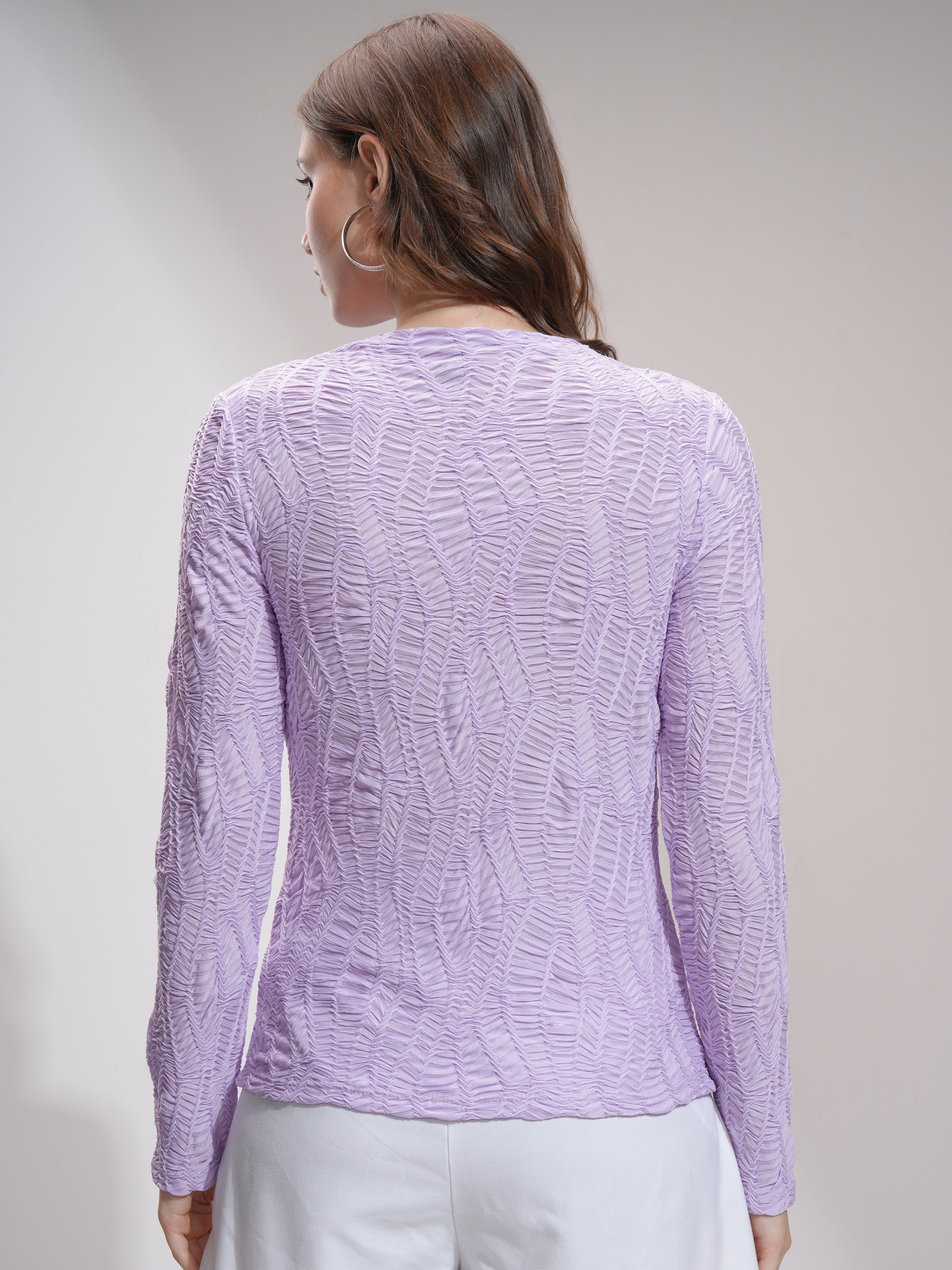 Tokyo Talkies Women Purple Self Design Fitted Top - Purple - Image 3