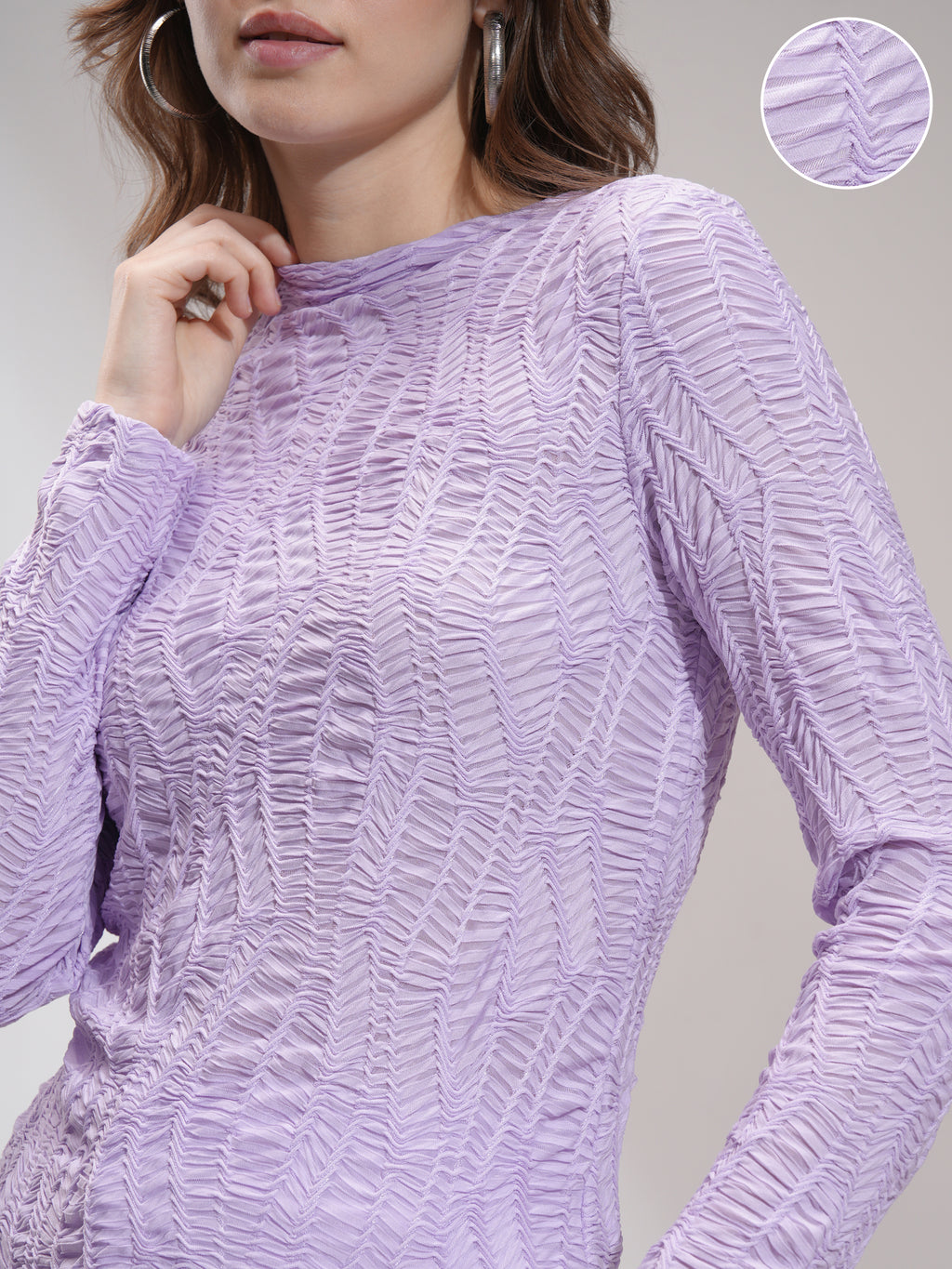 Tokyo Talkies Women Purple Self Design Fitted Top - Purple - Image 5