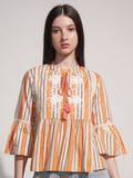 Tokyo Talkies Women Orange Striped Fitted Top - Orange - Image 1