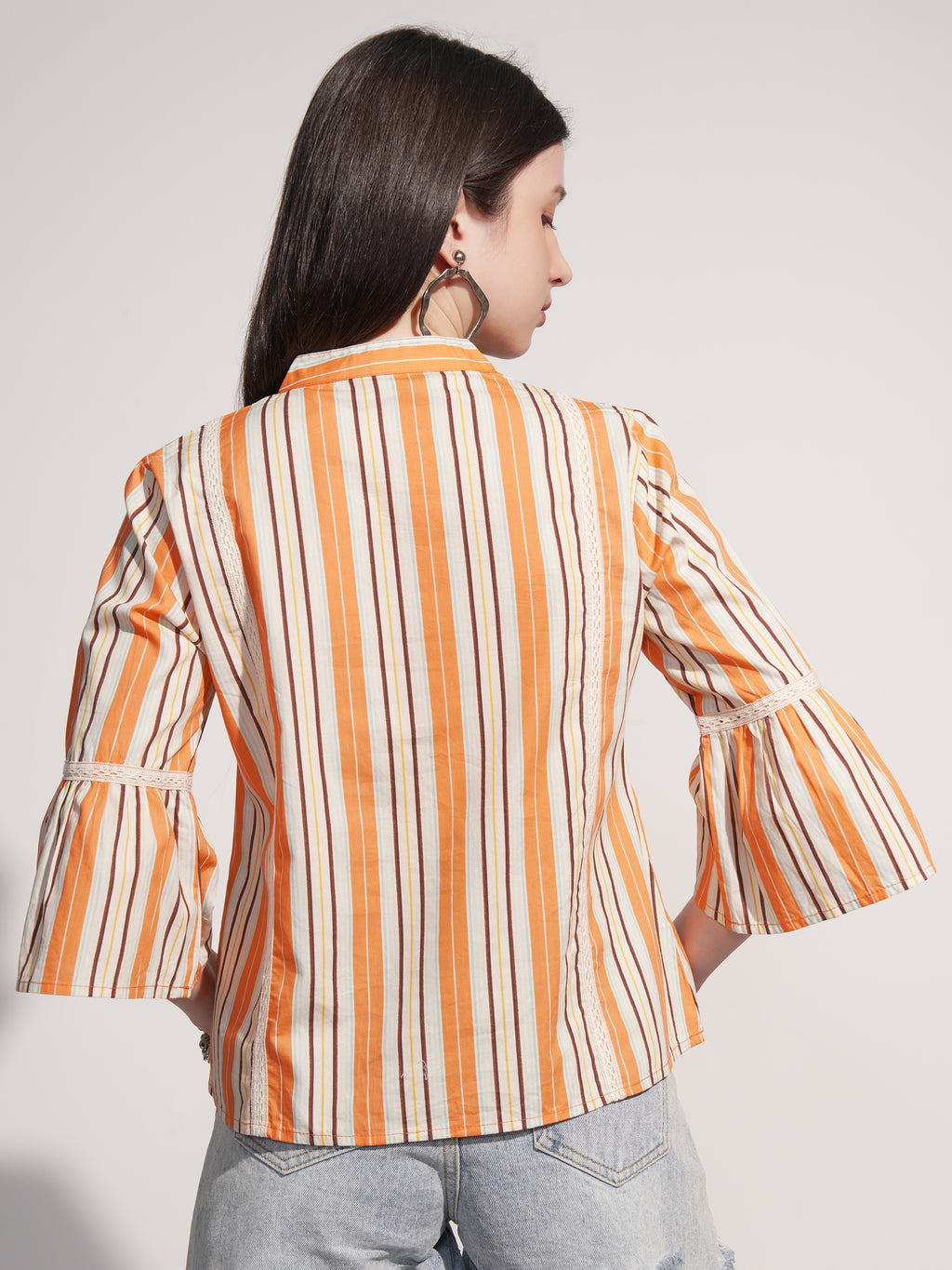Tokyo Talkies Women Orange Striped Fitted Top - Orange - Image 3
