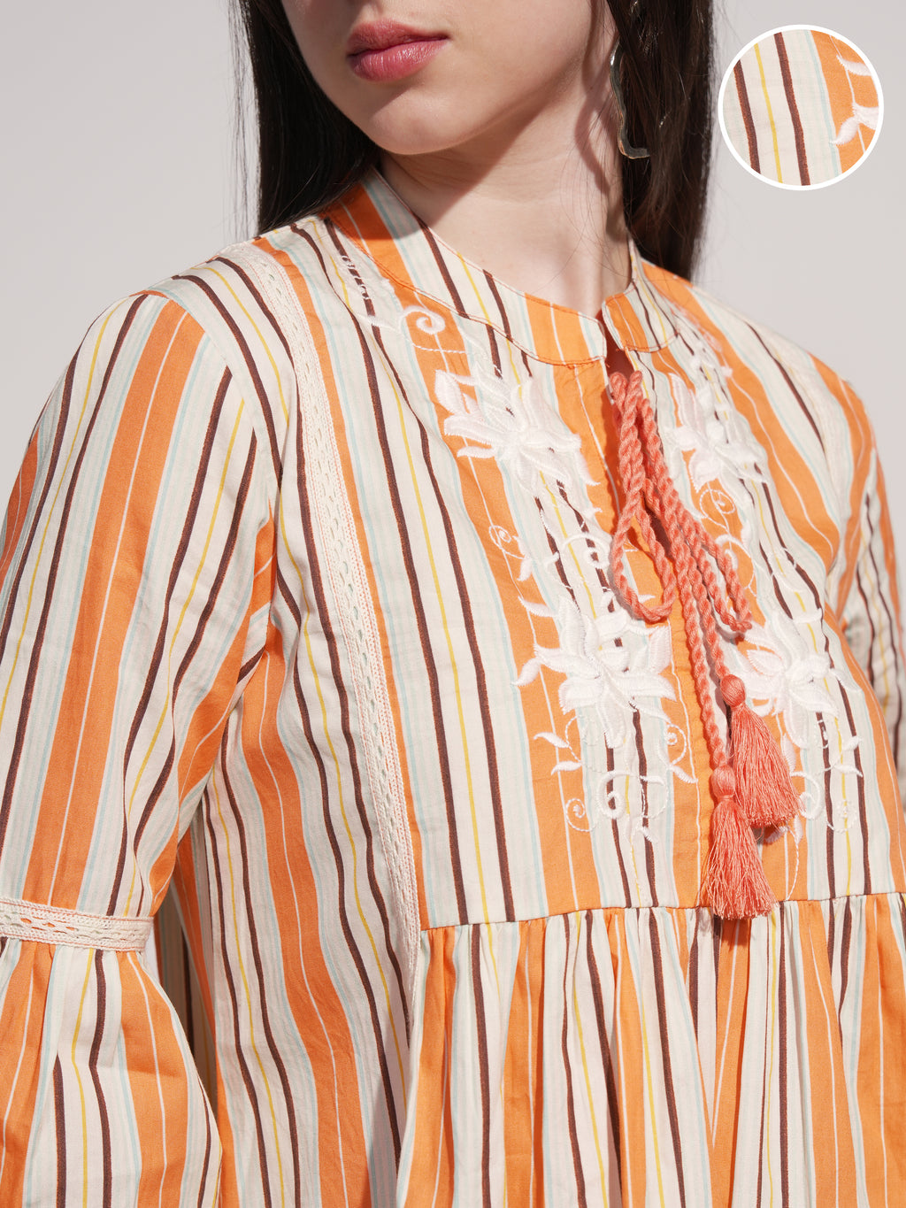 Tokyo Talkies Women Orange Striped Fitted Top - Orange - Image 5
