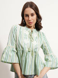 Tokyo Talkies Women Green Embroidered Peplum Top - Green - Image 1