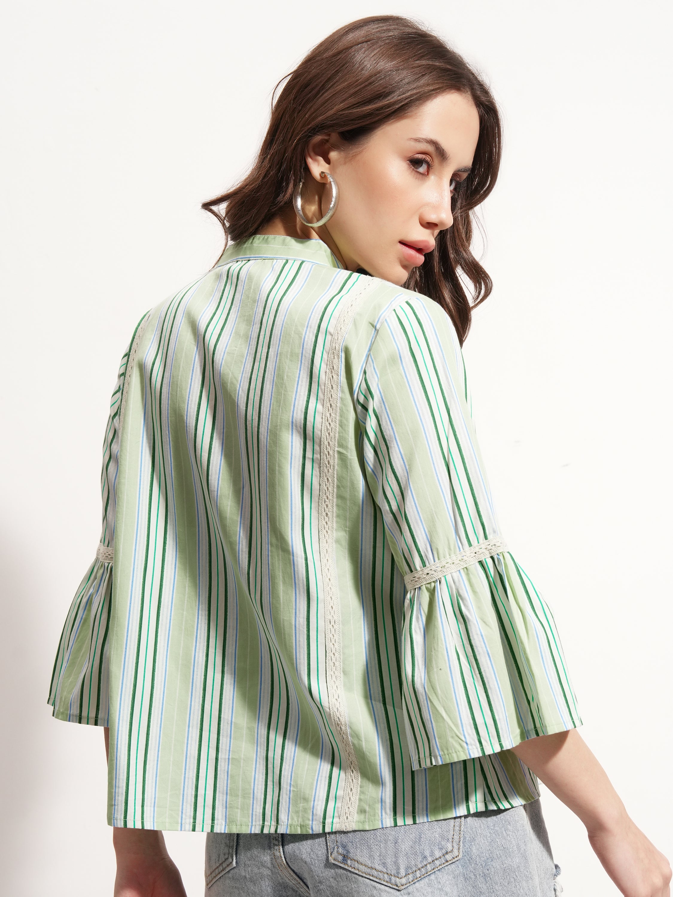 Tokyo Talkies Women Green Embroidered Peplum Top - Green - Image 3