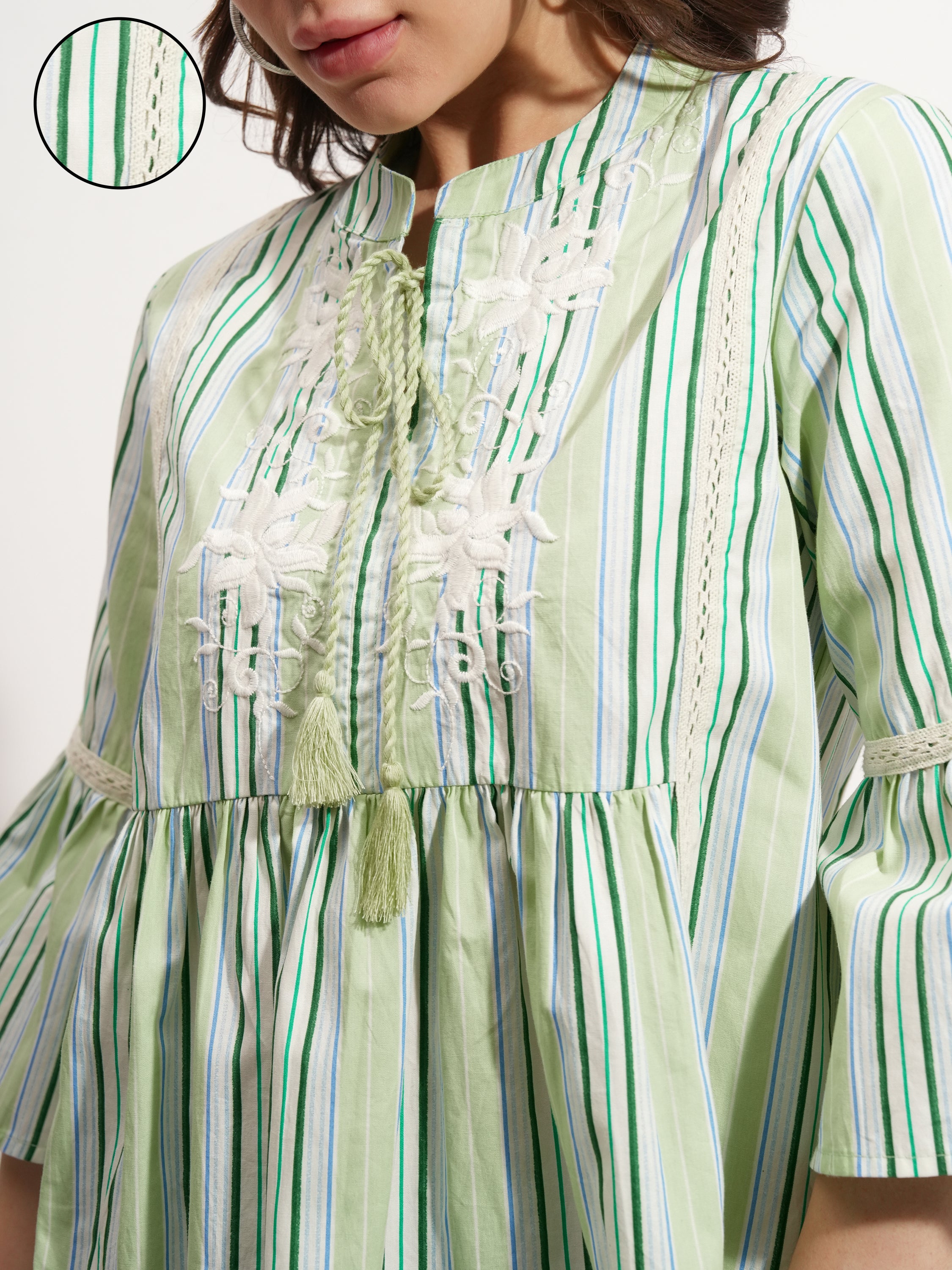 Tokyo Talkies Women Green Embroidered Peplum Top - Green - Image 5
