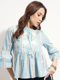 Tokyo Talkies Women Blue Embroidered Peplum Top - Blue - Image 1