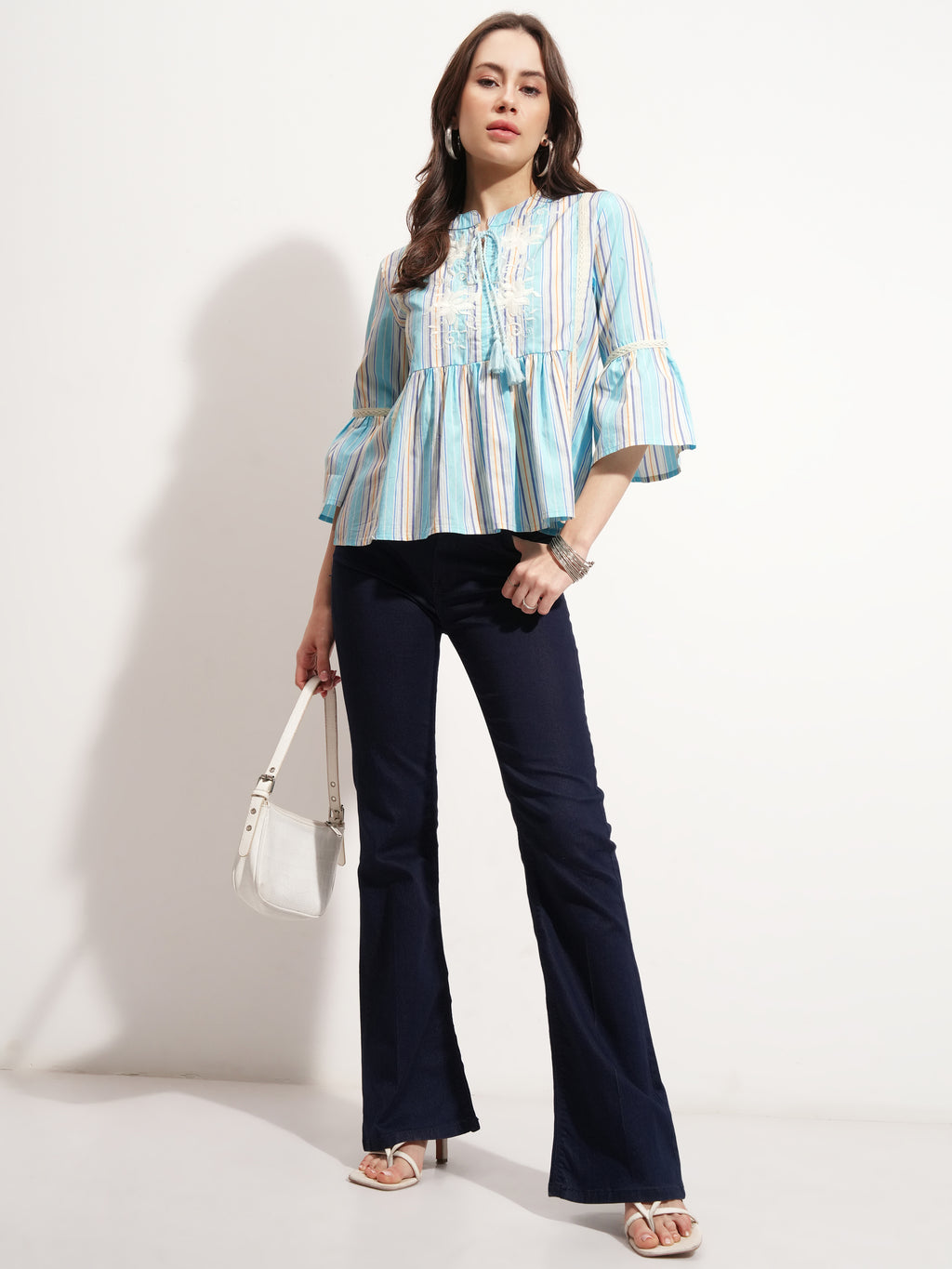 Tokyo Talkies Women Blue Embroidered Peplum Top - Blue - Image 2