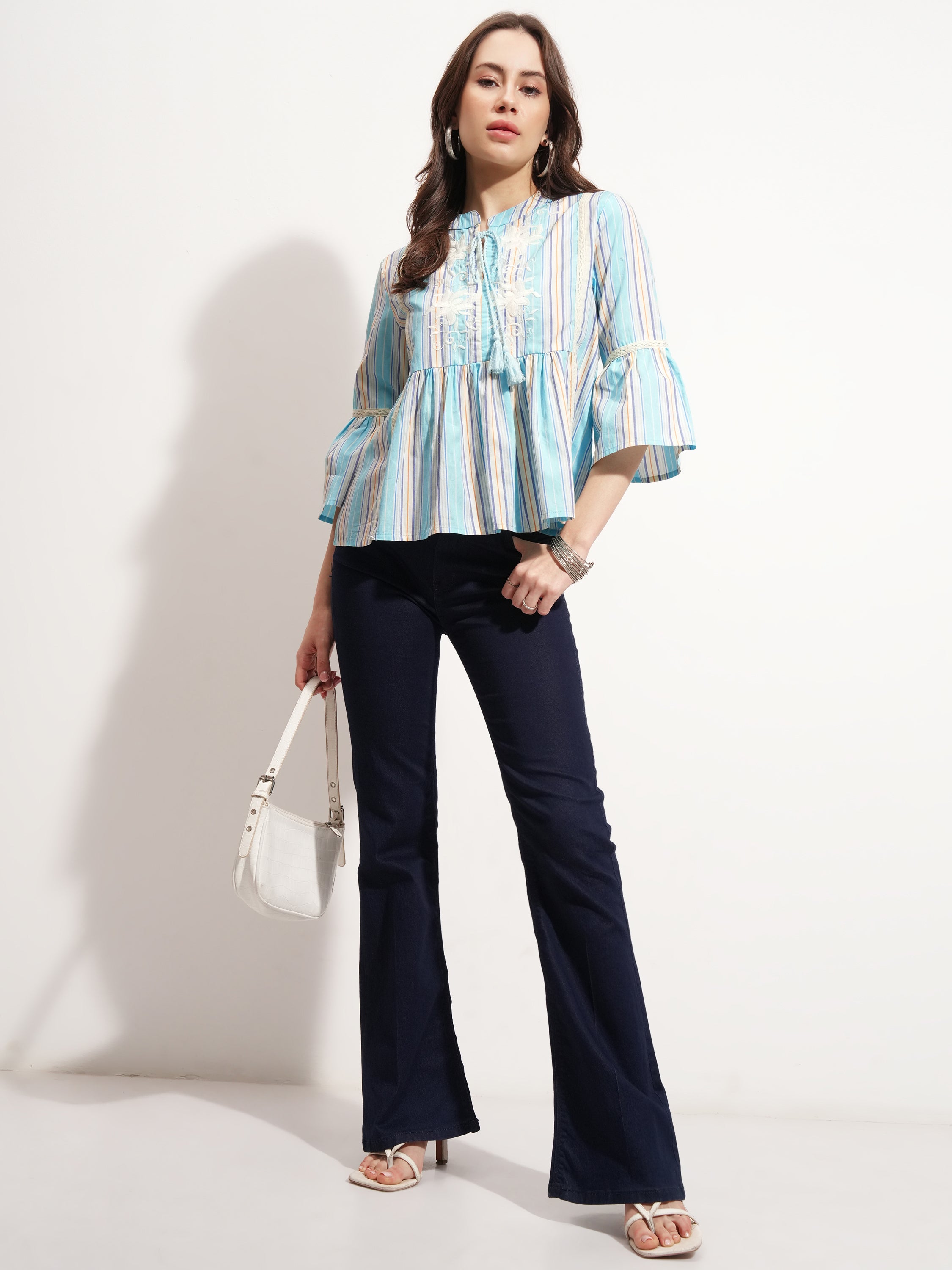 Tokyo Talkies Women Blue Embroidered Peplum Top - Blue - Image 2