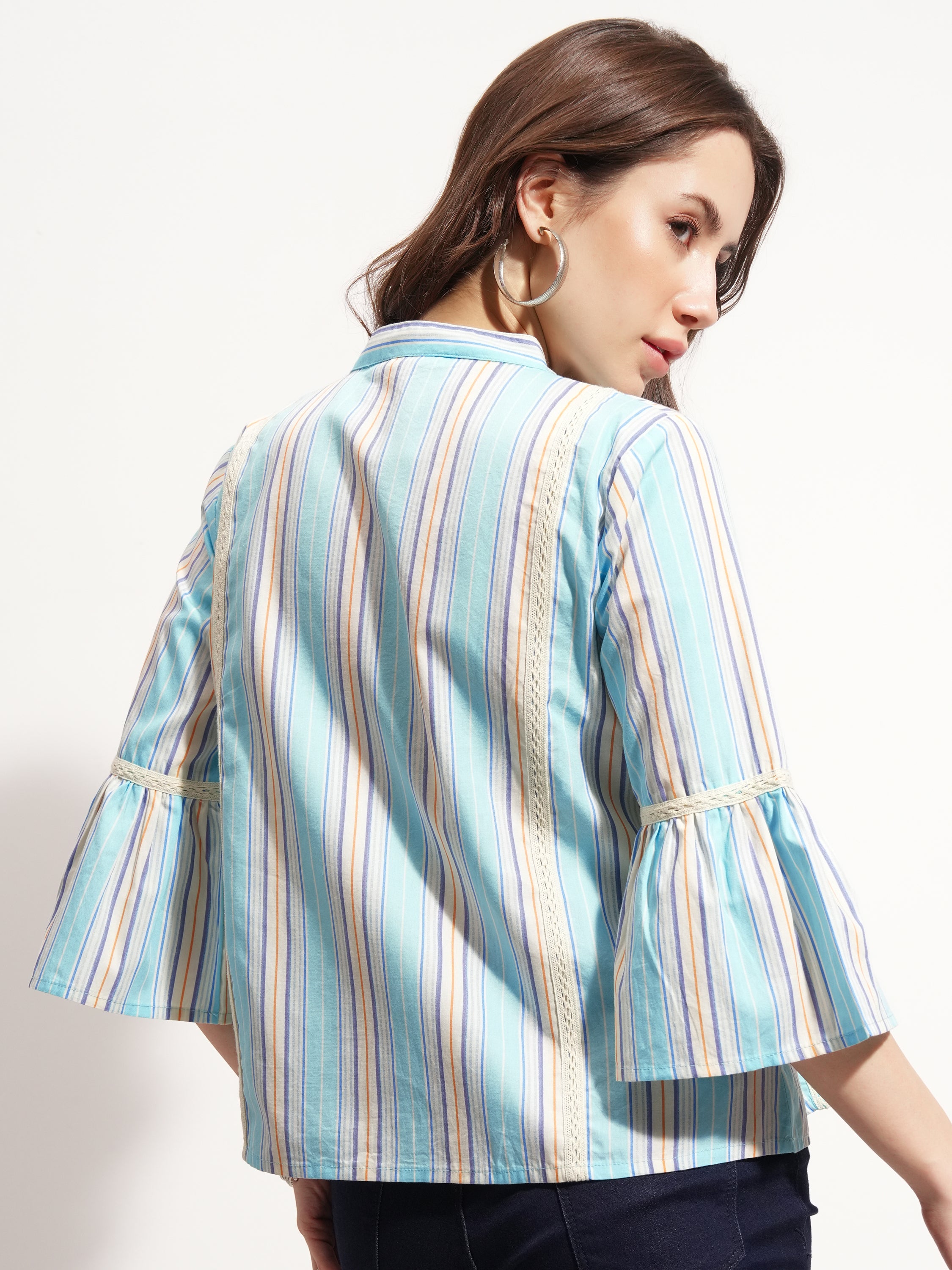 Tokyo Talkies Women Blue Embroidered Peplum Top - Blue - Image 3