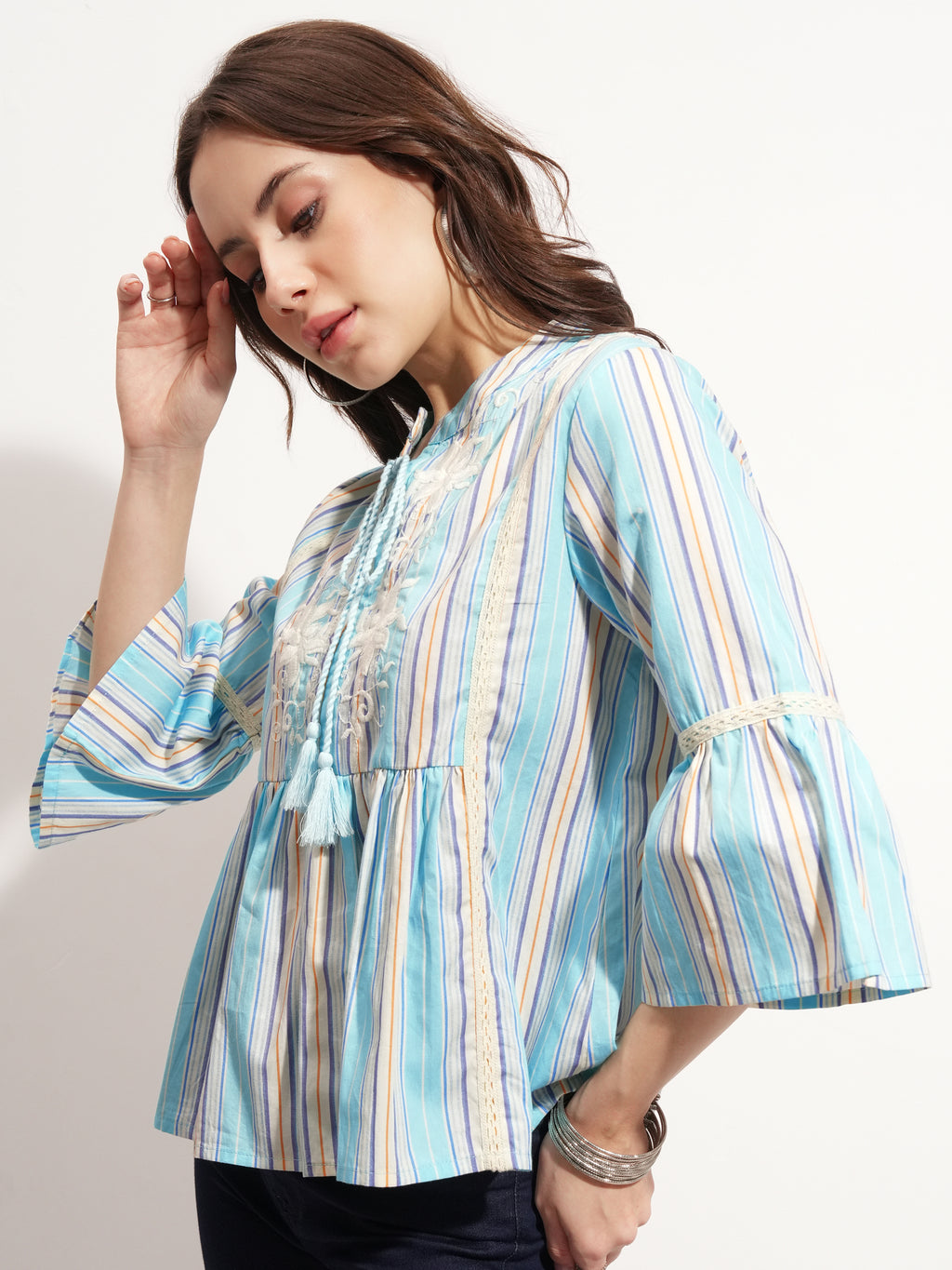 Tokyo Talkies Women Blue Embroidered Peplum Top - Blue - Image 4