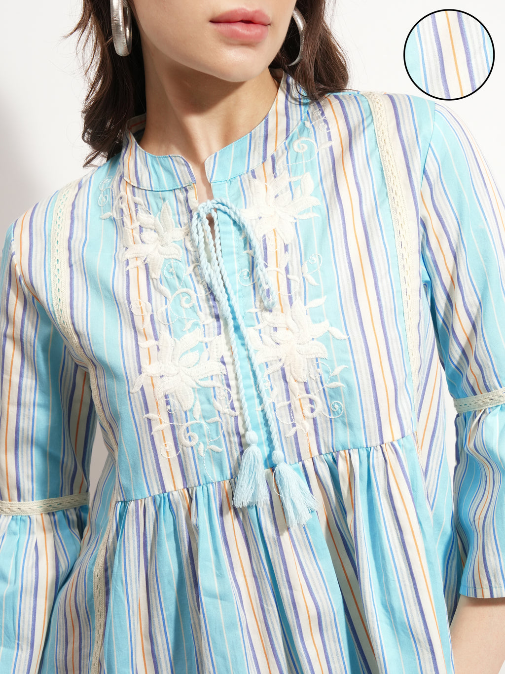 Tokyo Talkies Women Blue Embroidered Peplum Top - Blue - Image 5