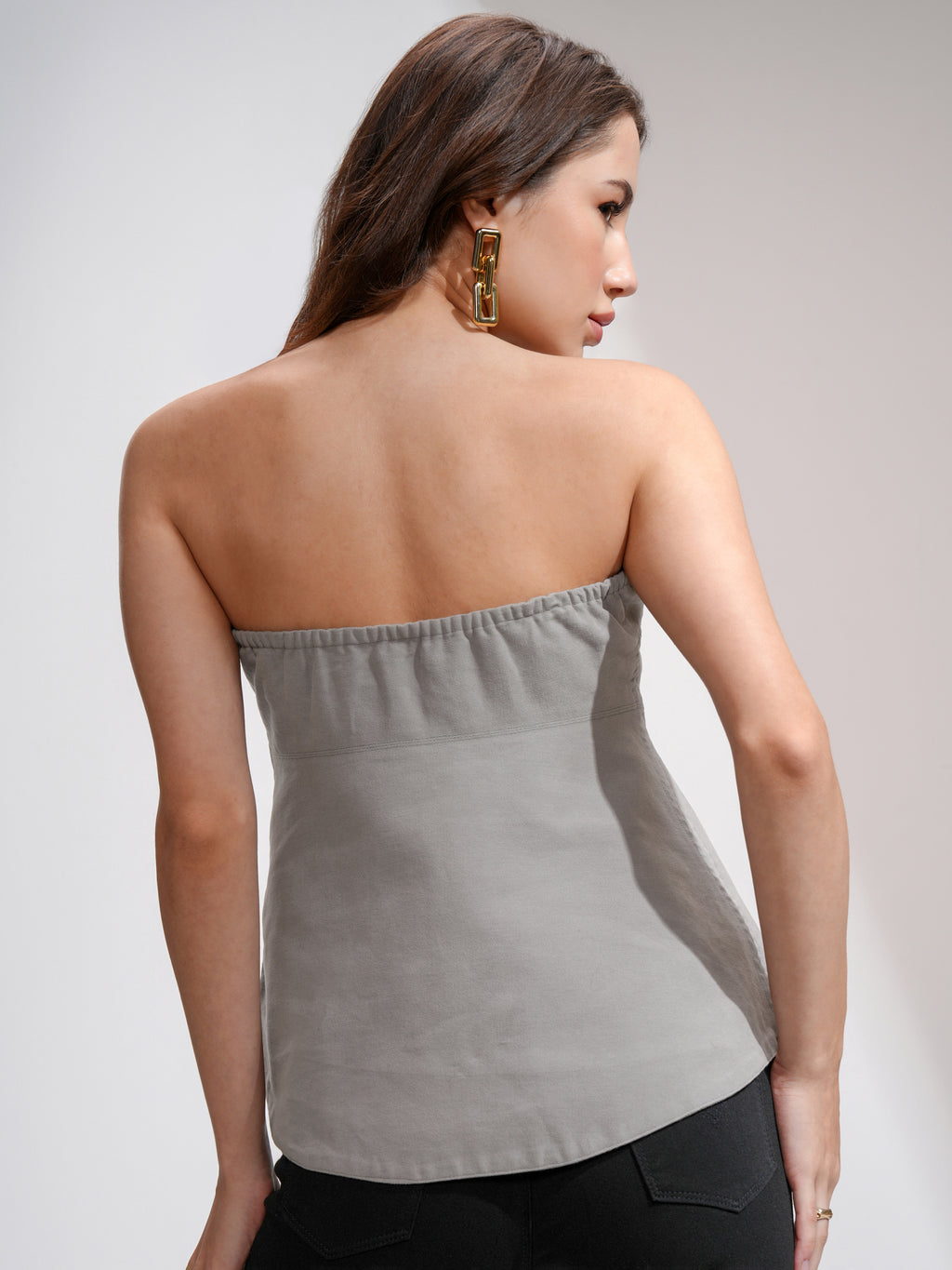 Tokyo Talkies Women Grey Solid Fitted Top - Grey - Image 3