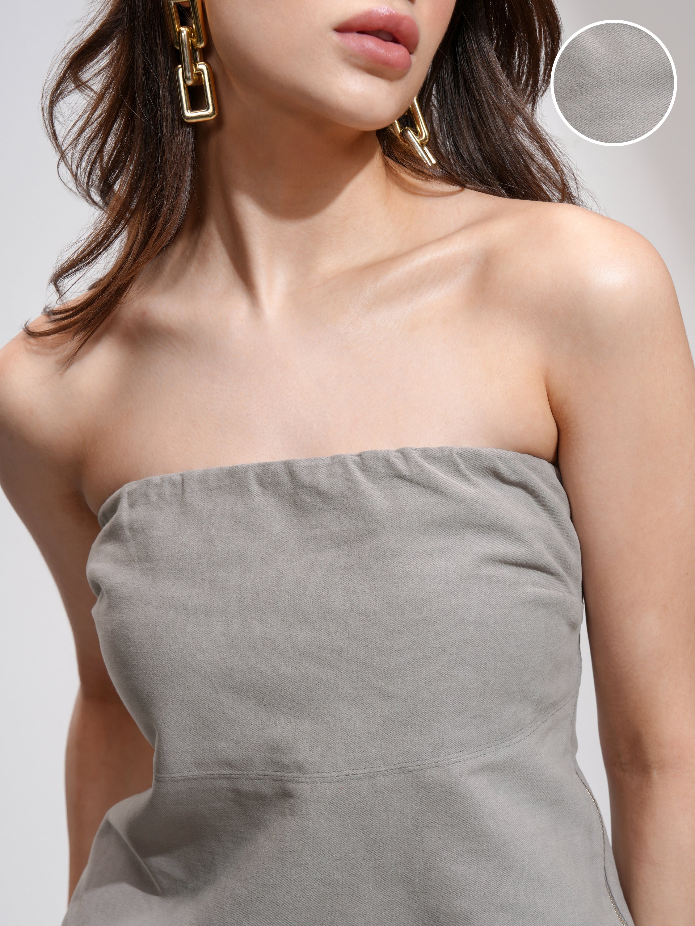 Tokyo Talkies Women Grey Solid Fitted Top - Grey - Image 5