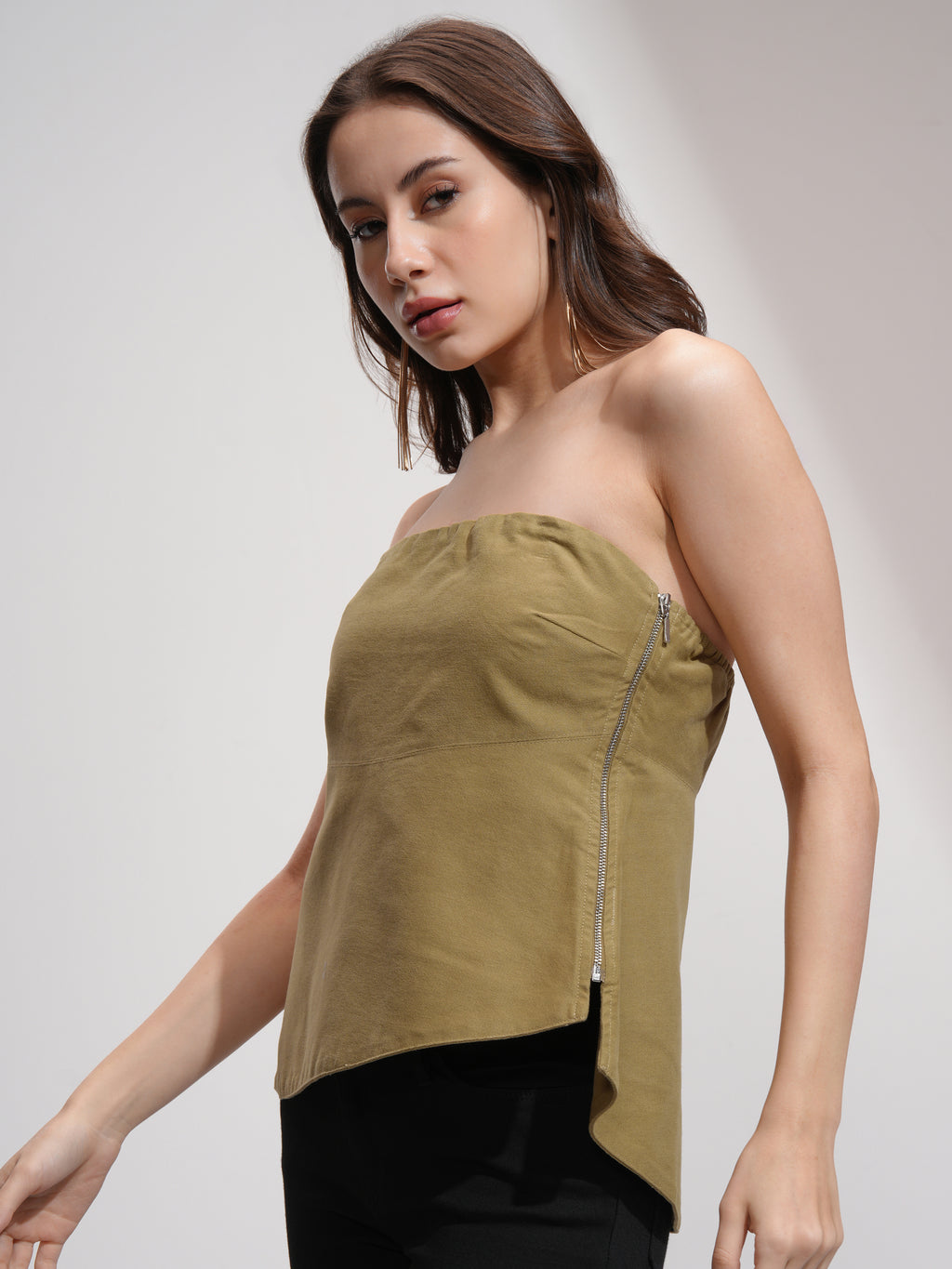 Tokyo Talkies Women Khaki Solid A-Line Top - Khaki - Image 4