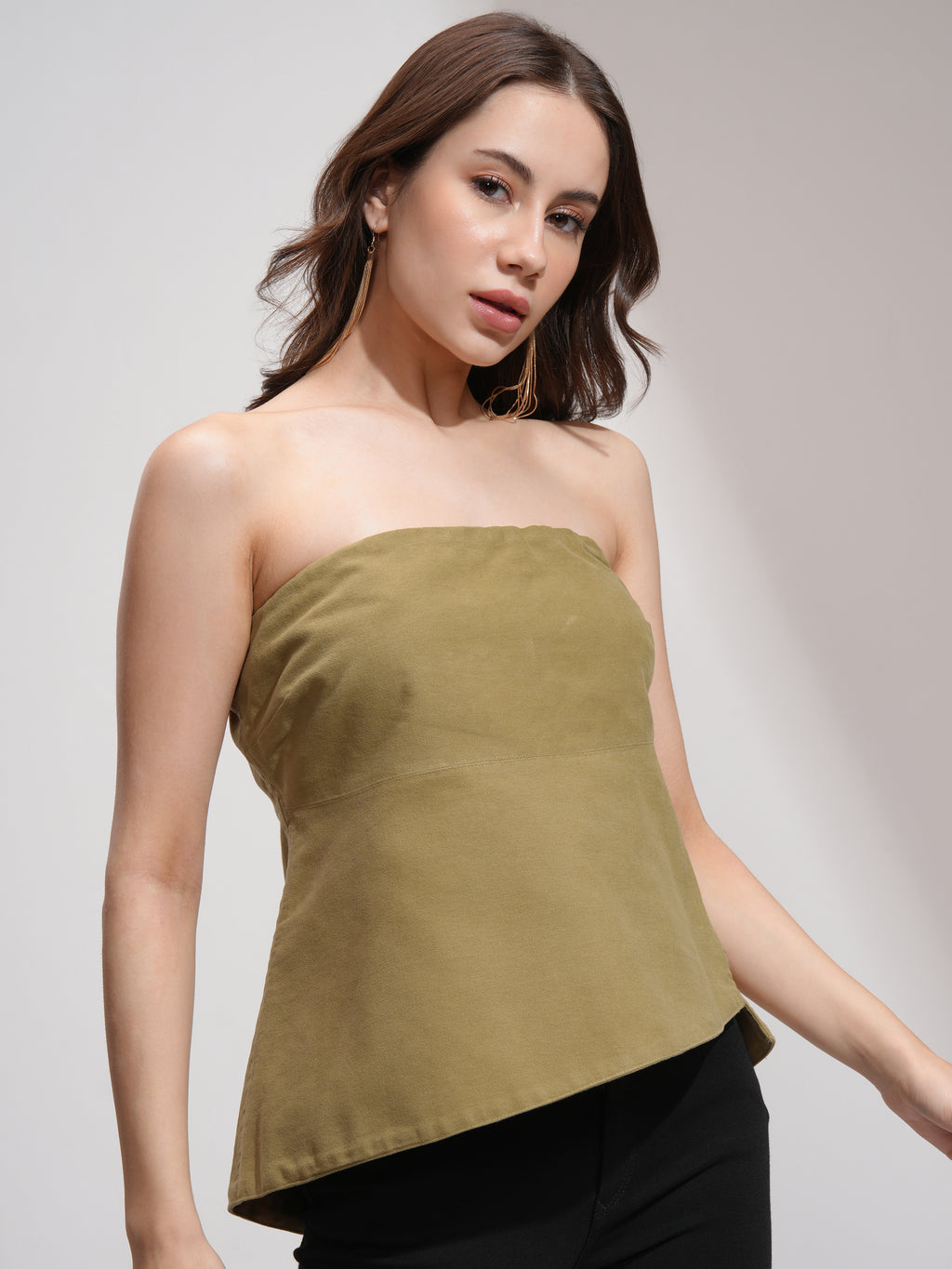 Tokyo Talkies Women Khaki Solid A-Line Top - Khaki - Image 6