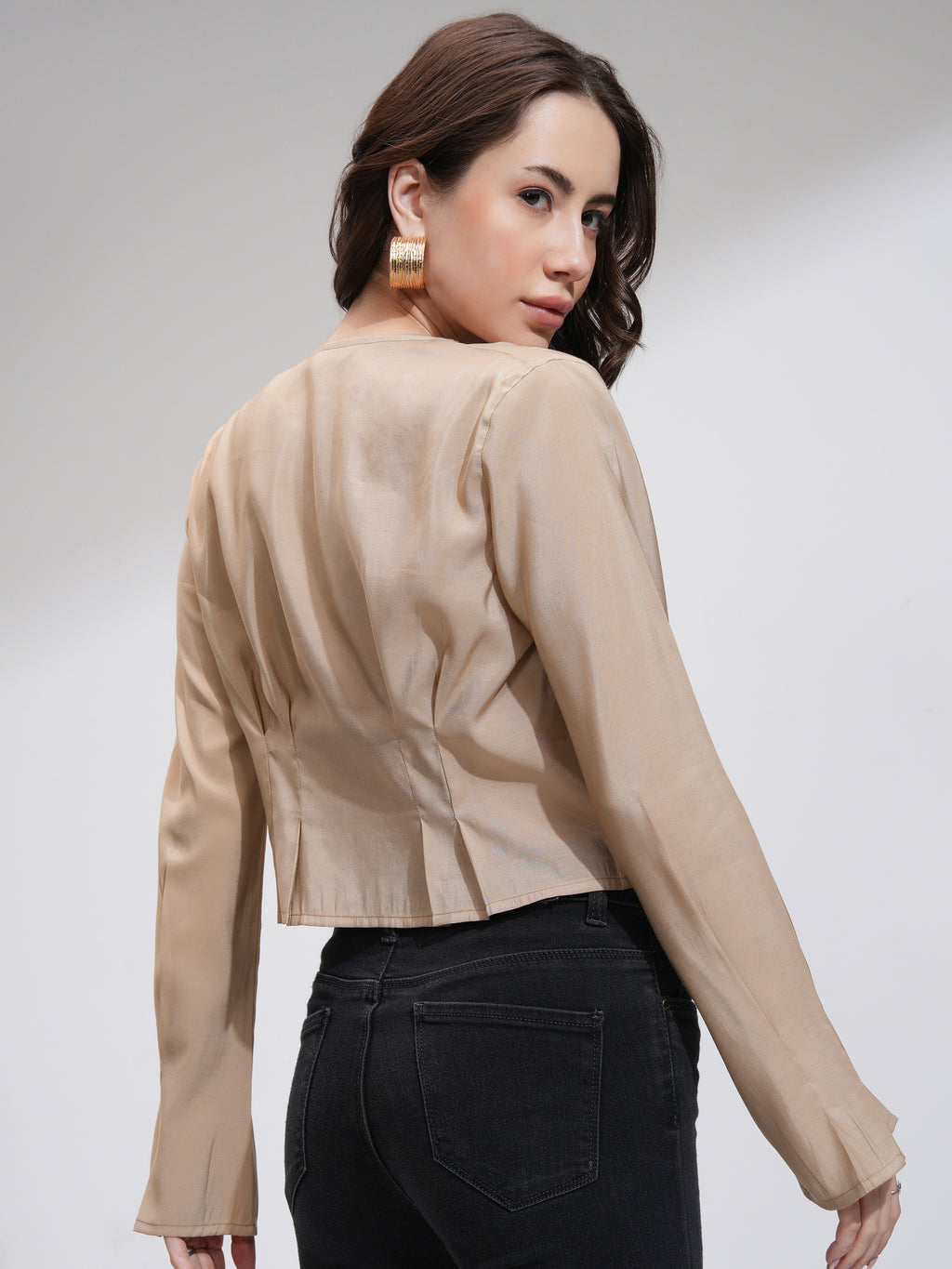 Tokyo Talkies Women Brown Solid Cinched Waist Top - Brown - Image 3