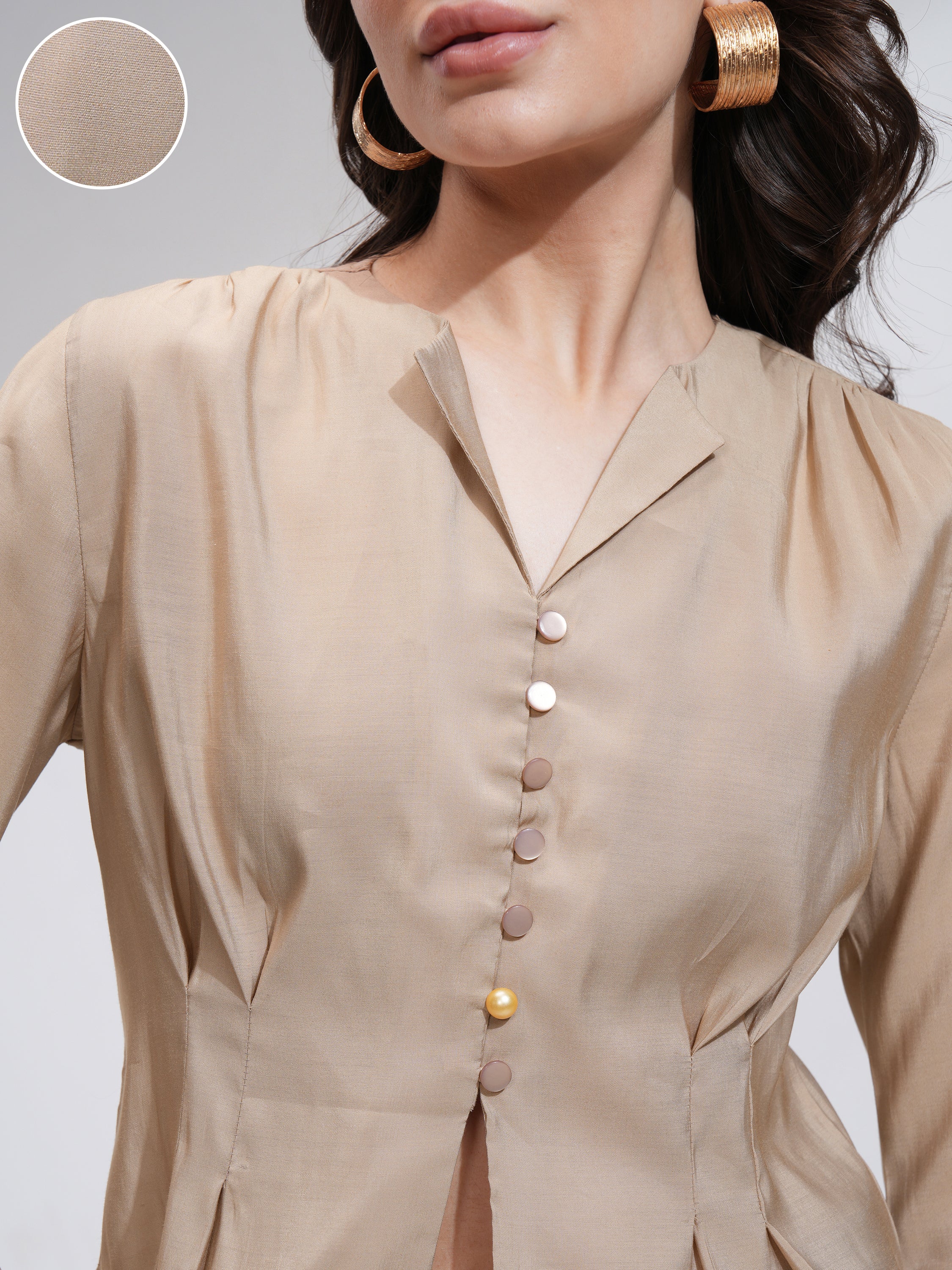 Tokyo Talkies Women Brown Solid Cinched Waist Top - Brown - Image 5