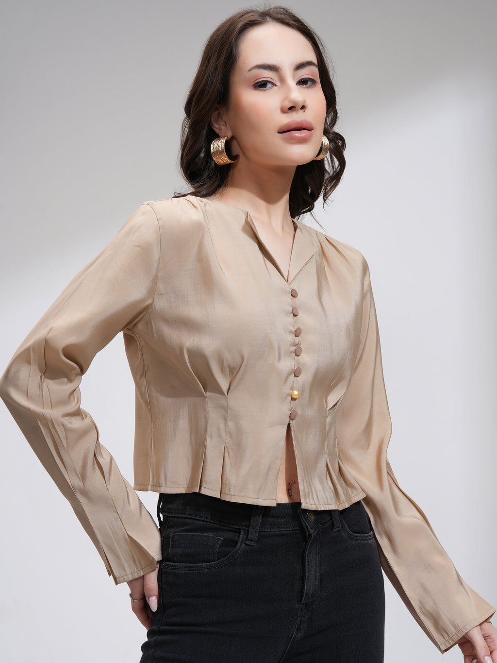 Tokyo Talkies Women Brown Solid Cinched Waist Top - Brown - Image 6
